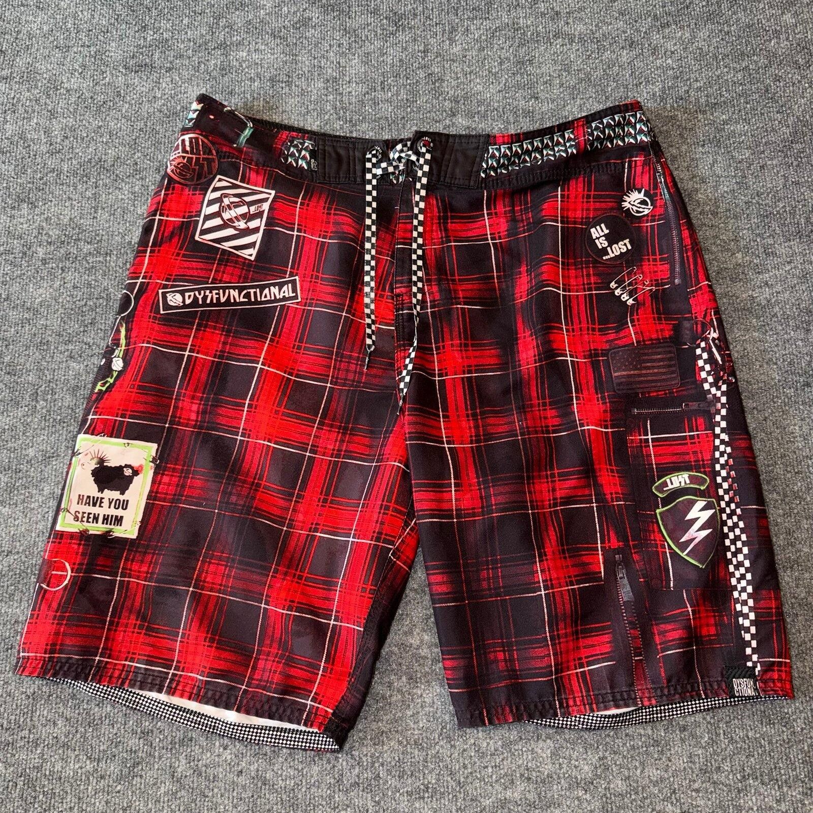 Warren Lotas LOST Enterprises Red Plaid Surf Board Shorts Mens XL Rare Size US 36 / EU 52 - 1 Thumbnail