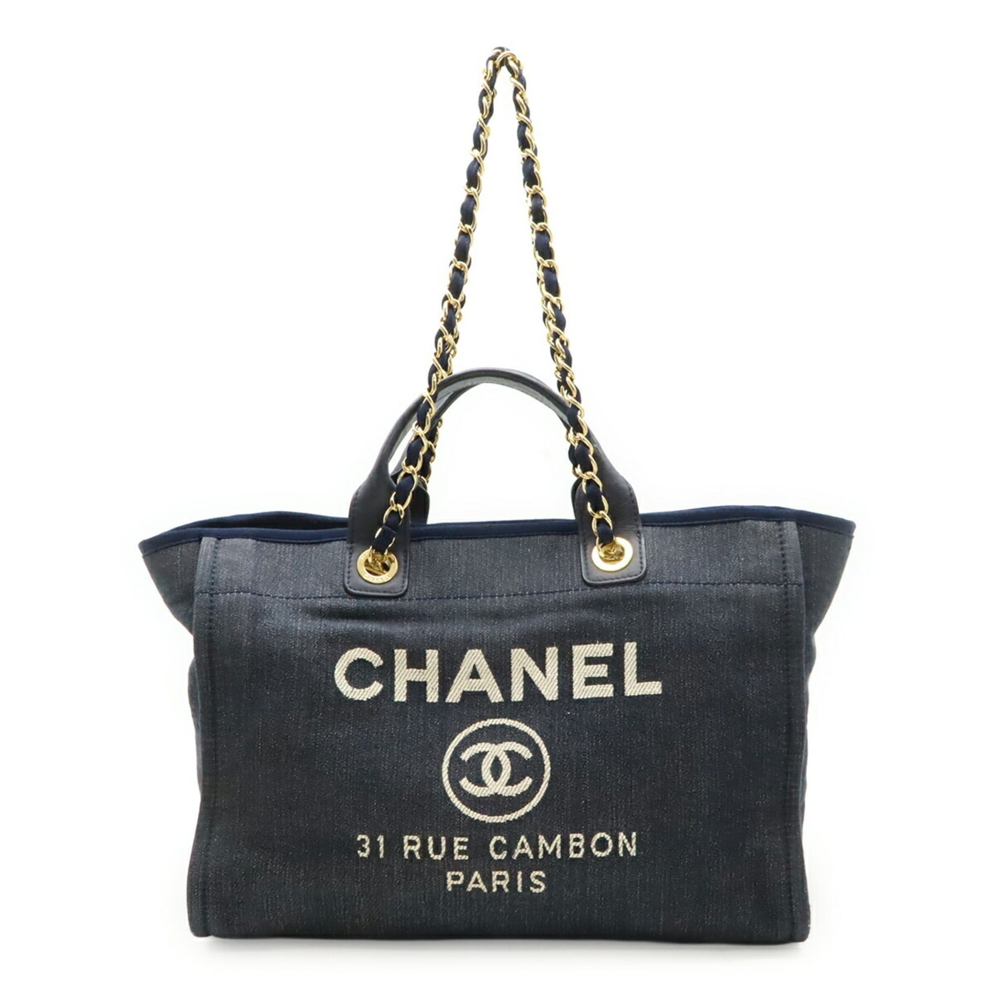 Chanel CHANEL Deauville Tote MM Medium Bag Shoulder Chain Denim Navy A67001 Size ONE SIZE - 1 Thumbnail
