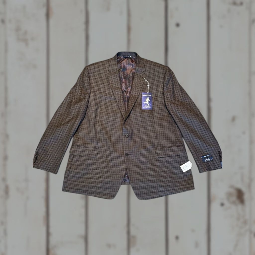 Ralph Lauren Ralph Lauren Ralph Blazer Men 50L Plaid Comfort Flex Wool Blend Big Tall Sports Coat Pocket Notch Lapel 2 Piece Brown/Teal Mens Size 50R - 1 Thumbnail