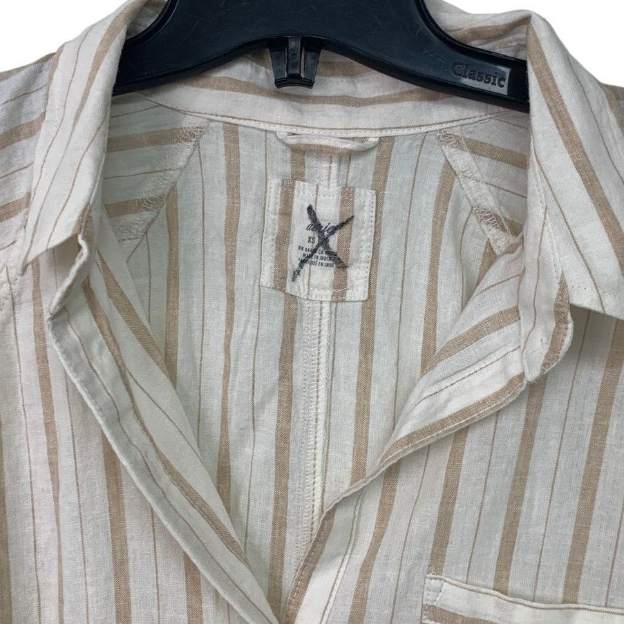American Eagle Outfitters New Striped Linen Blend Long Sleeve Collared Button Up Shirt Size XS / US 0-2 / IT 36-38 - 2 Thumbnail