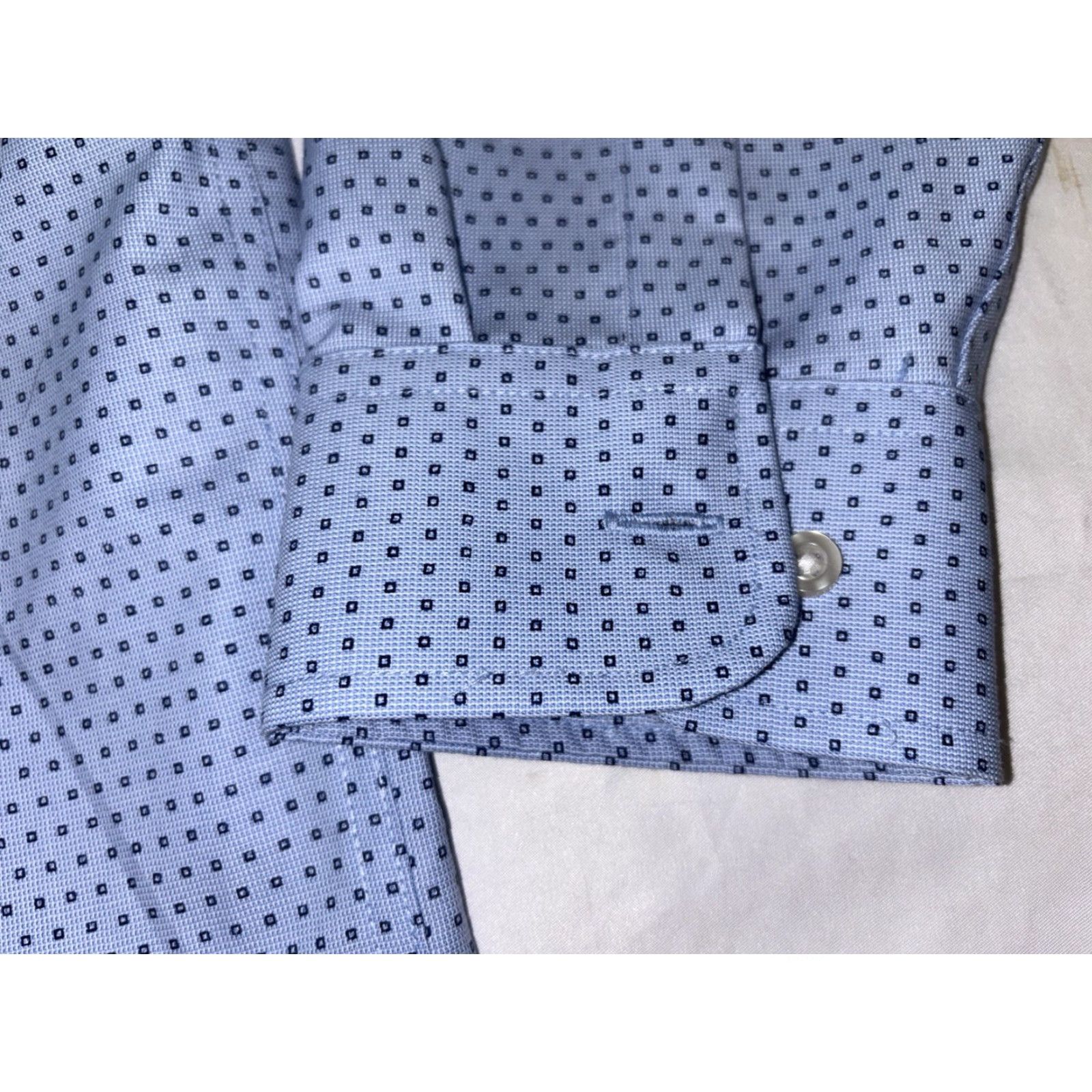 STAFFORD Cool Max Dress Shirt Mens XL 17 17.5 Blue White Geometric Long Sleeve Tailored