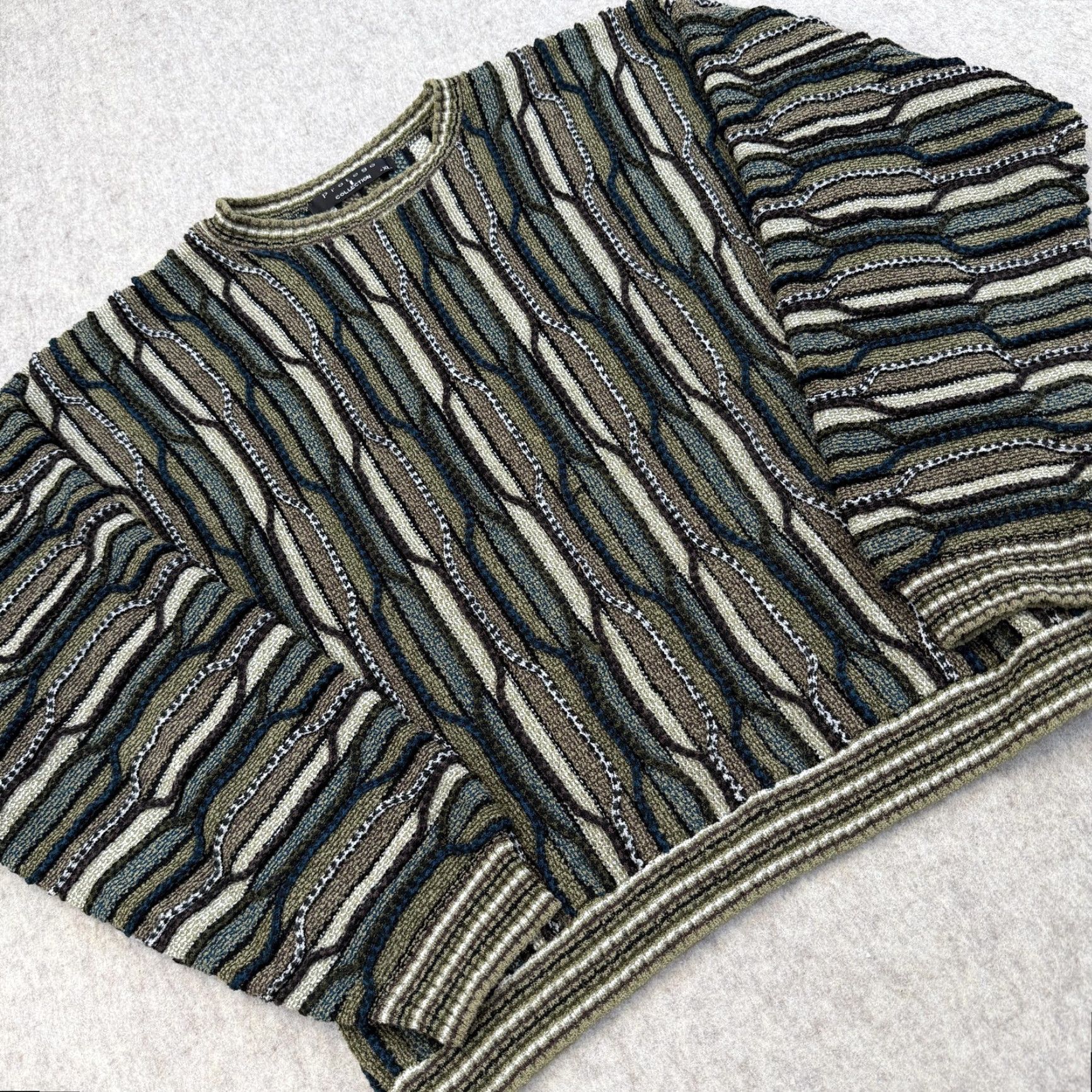 Coogi Protege Sweater Mens XL Green Brown Blue 3D Knit Abstract Coogi Style Pullover Size US XL / EU 56 / 4 - 2 Thumbnail