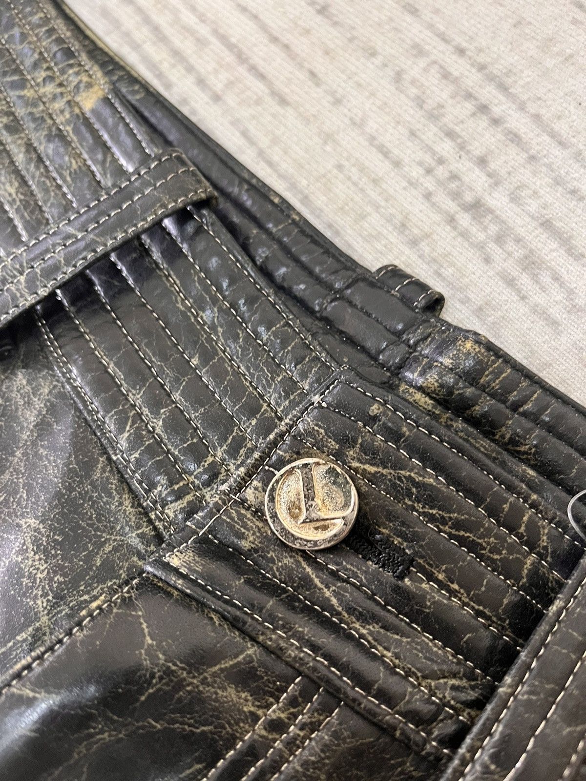 Issey Miyake × Japanese Brand × Vintage 80s luna mattino tiger stripe leather pant Size US 29 - 7 Thumbnail