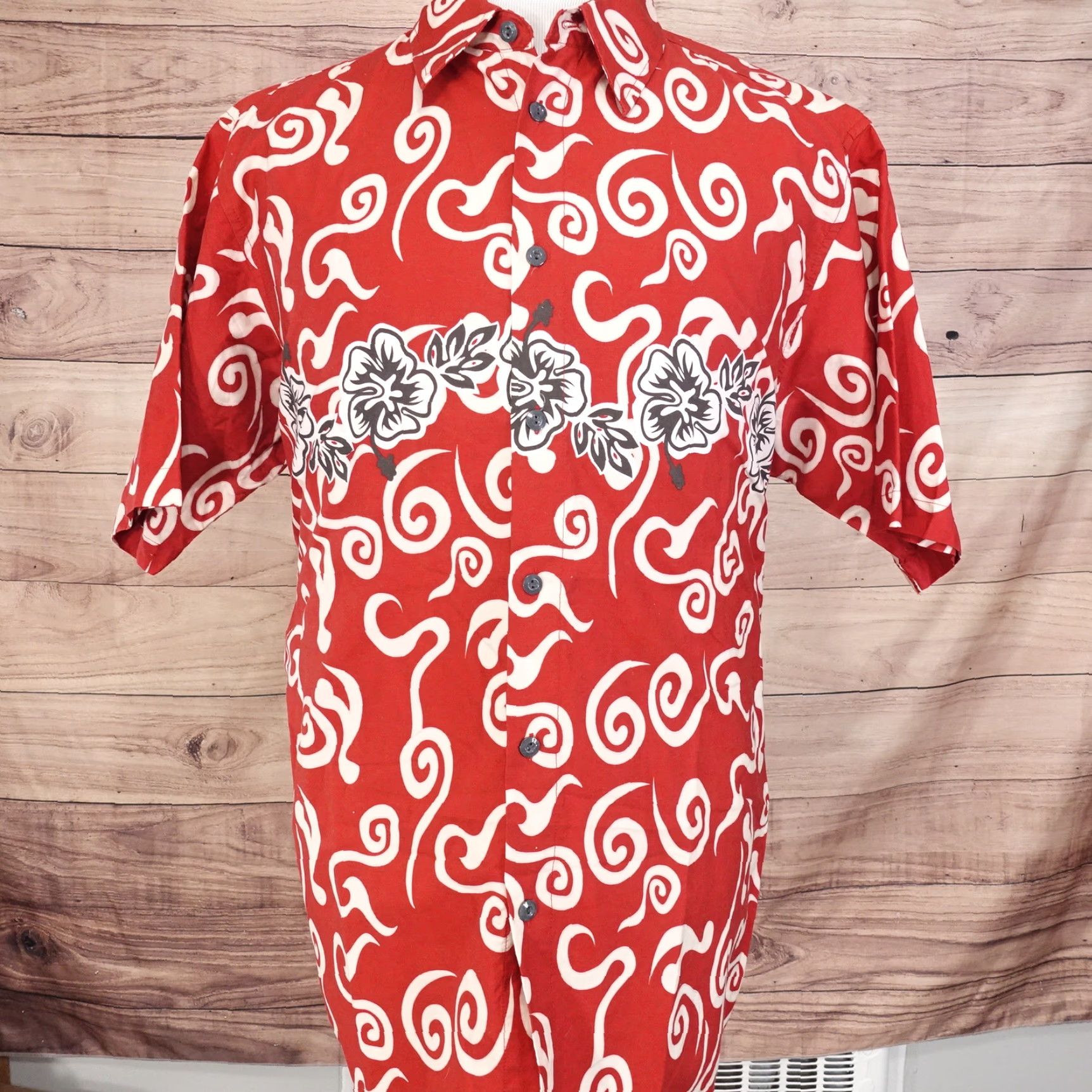 Vintage PINEAPPLE CONNECTION Red Floral Hawaiian Button-Up Shirt Mens XL Size US XL / EU 56 / 4 - 3 Thumbnail