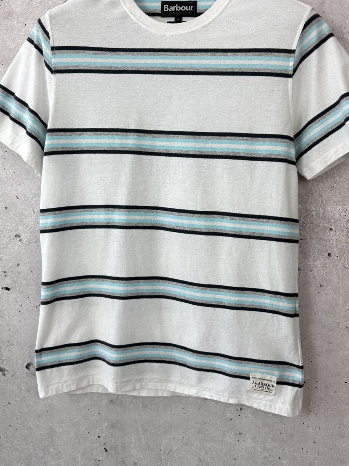 Barbour Barbour Tailored Fit White Stripped Cotton Short Sleeve Tee Size US S / EU 44-46 / 1 - 4 Thumbnail