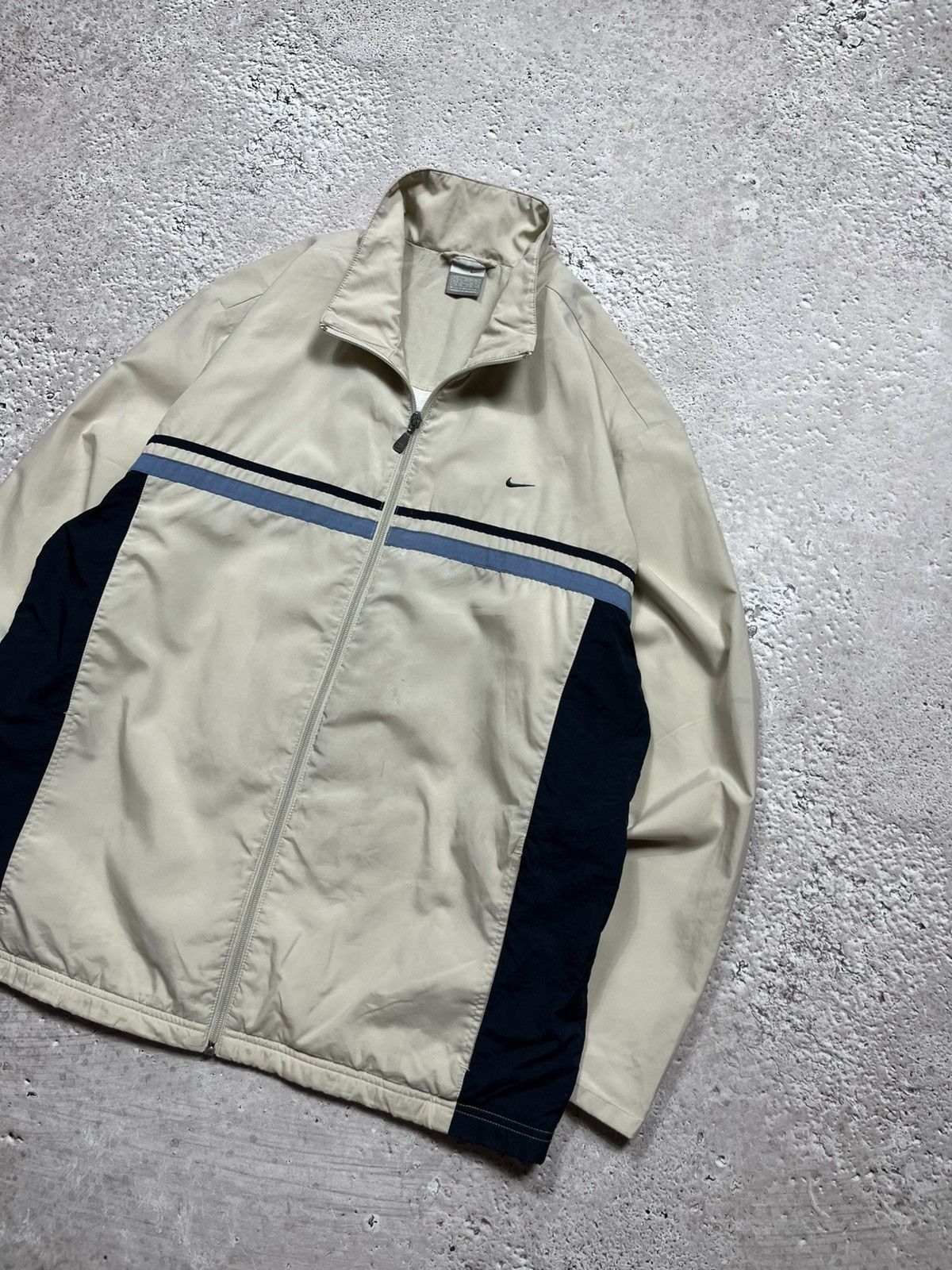 Nike × Vintage Vintage Nike Track Jacket Y2K Beige Navy Zip Up Size L Drill Size US L / EU 52-54 / 3 - 2 Thumbnail