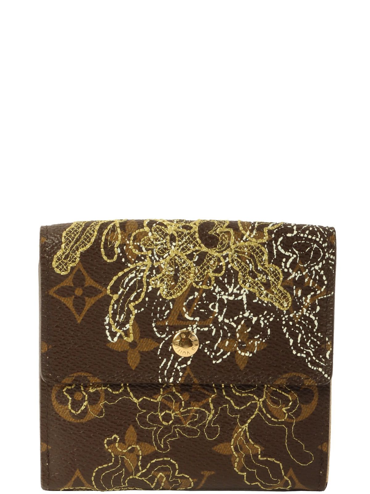 image of Louis Vuitton 2007 Made Monogram Dentelle Porte Monnaie Biekart Credit Or Brown, Women's