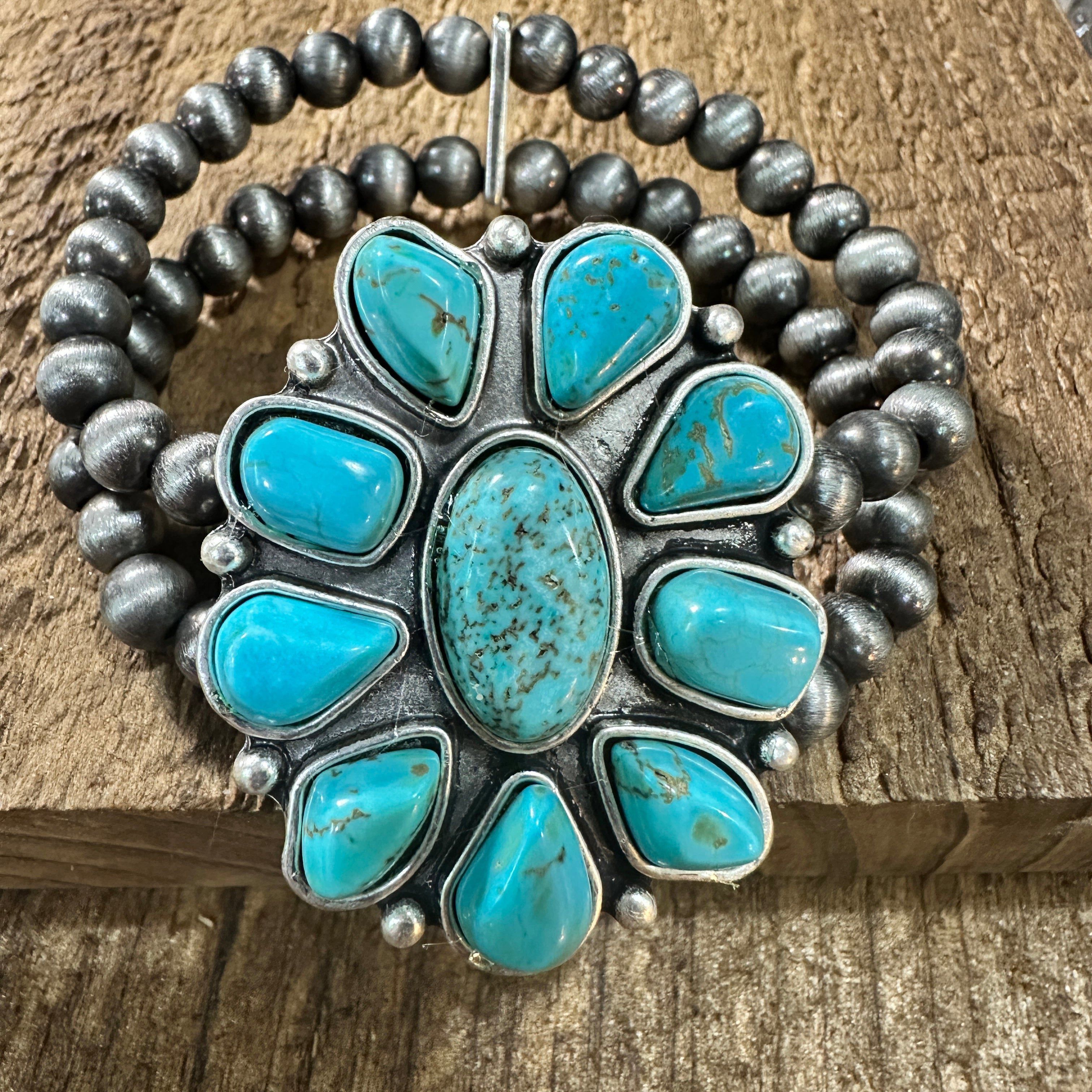 Other Handmade Turquoise Stretch Bracelet for Women, Native Americ Size ONE SIZE - 2 Thumbnail