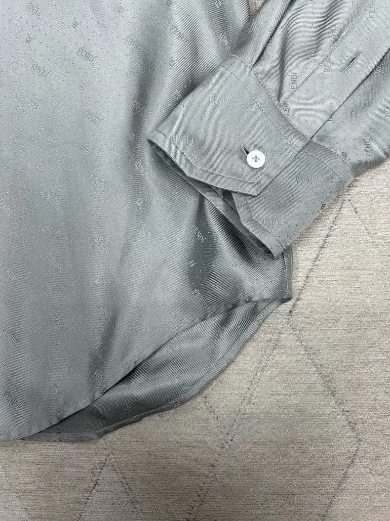 Fendi Fendi size 38 Space Grey Silk Shirt with Full Logo Embroide Size US XXS / EU 40 - 5 Thumbnail