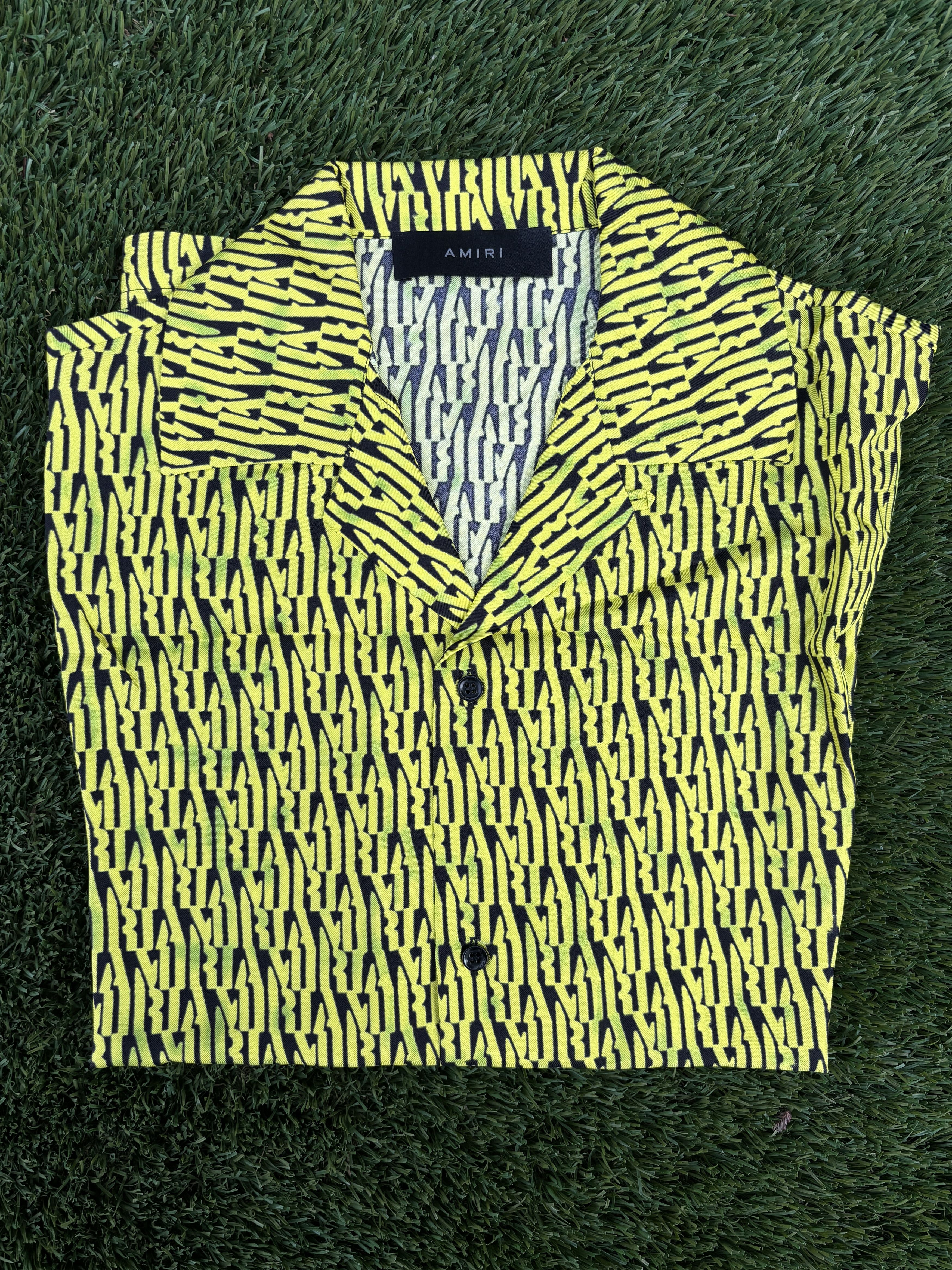 Amiri Amiri Stencil Repeat Silk Shirt - Black Lime Green Size US M / EU 48-50 / 2 - 7 Thumbnail