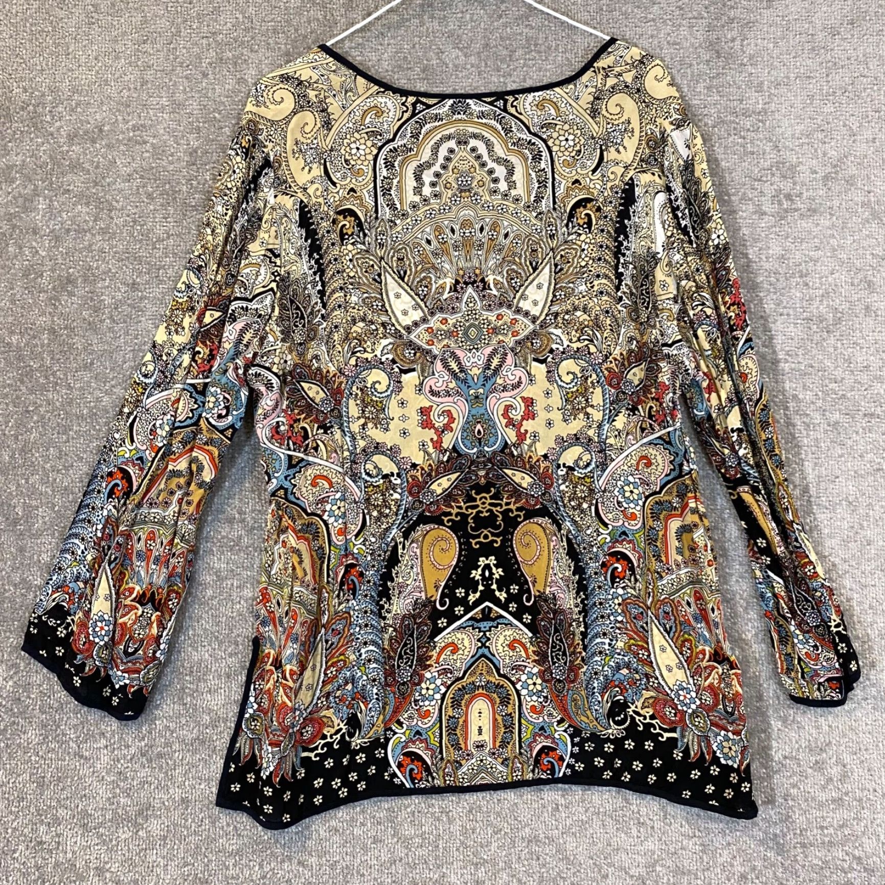 Anthropologie ANTHROPOLOGIE Love Kyla Tunic Blouse Womens Large Multicolor Paisley V-Neck Boho Size L / US 10 / IT 46 - 2 Thumbnail
