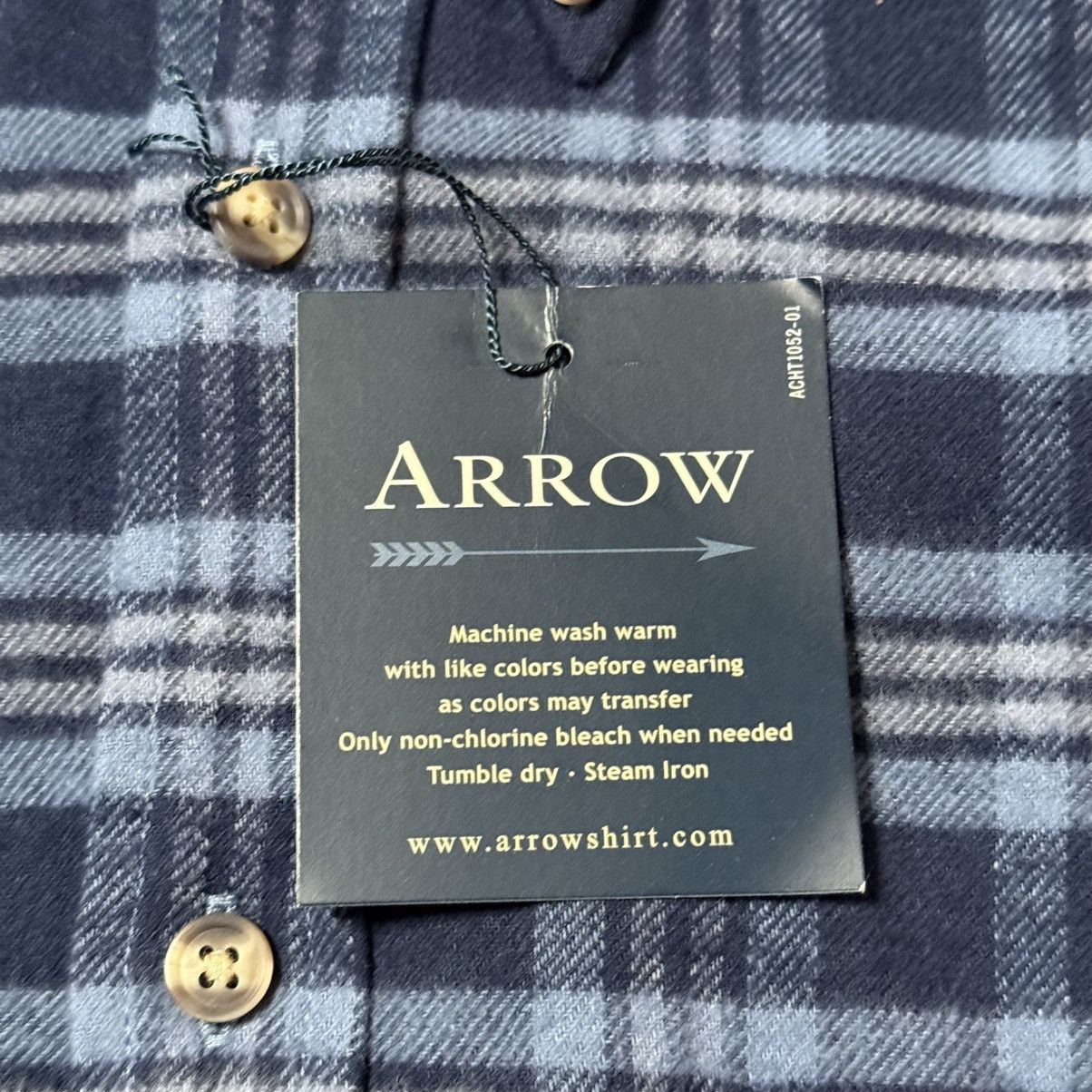 Arrow NWT Arrow Men’s Flannel Shirt LT Large Tall Blue Plaid Size US L / EU 52-54 / 3 - 4 Thumbnail