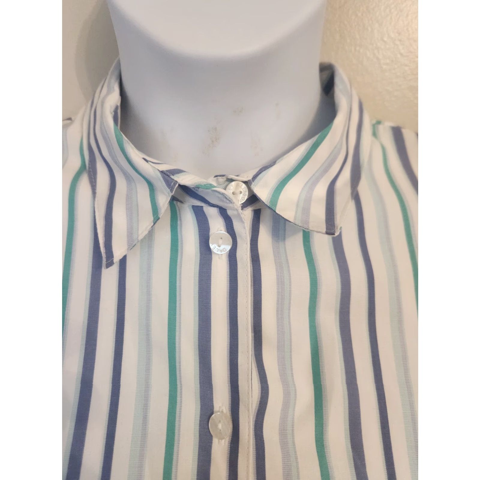 Vintage Vintage Allison Daley White Blue Stripe Button Up Top Shirt 16 Blue Cotton Blend 1980s Womens Shirt Size XXL / US 16-18 / IT 52-54 - 2 Thumbnail