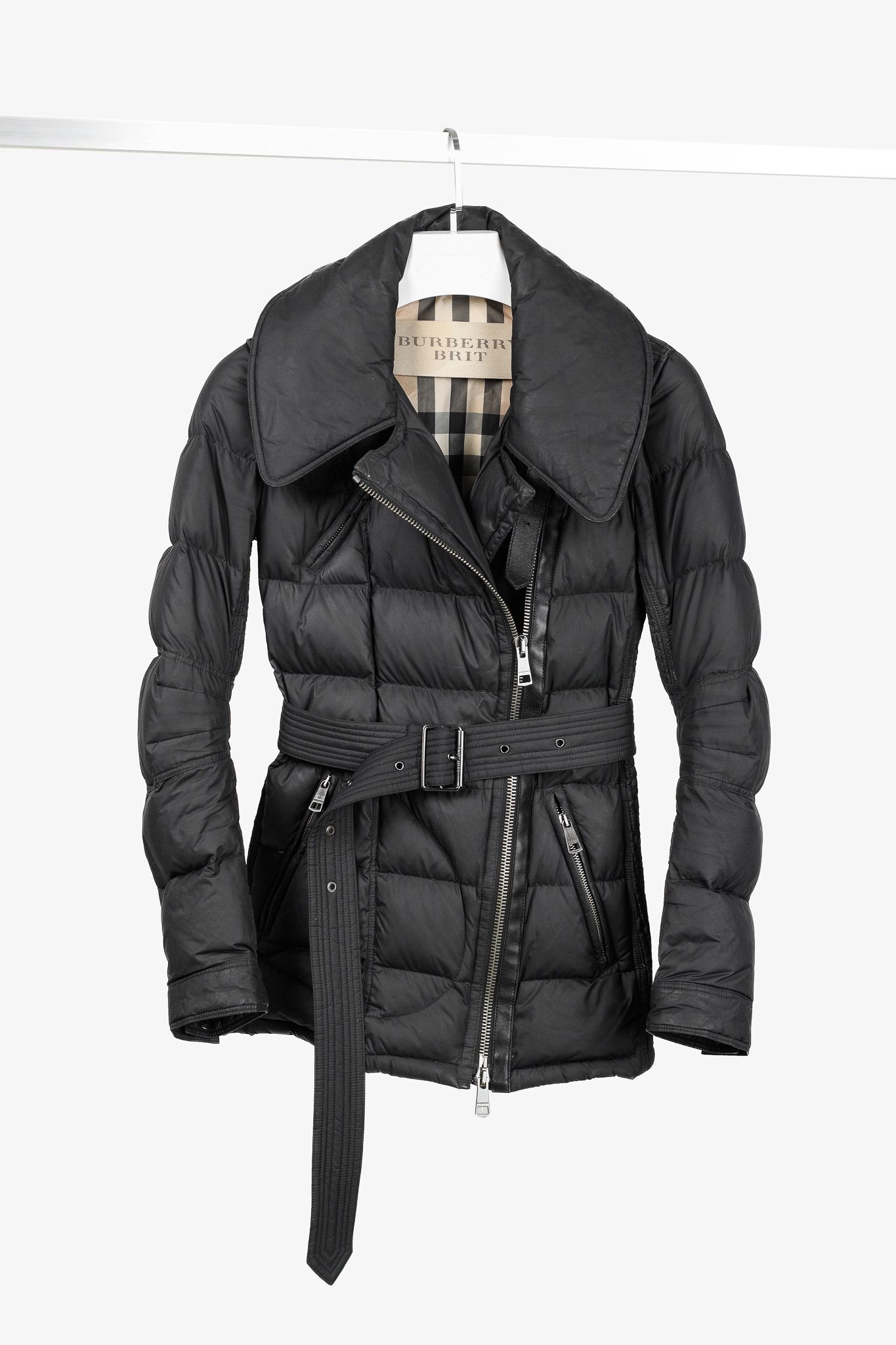 Burberry Burberry Brit Charcoal Leather-Trim Belted Puffer Jacket Size XS / US 0-2 / IT 36-38 - 1 Thumbnail