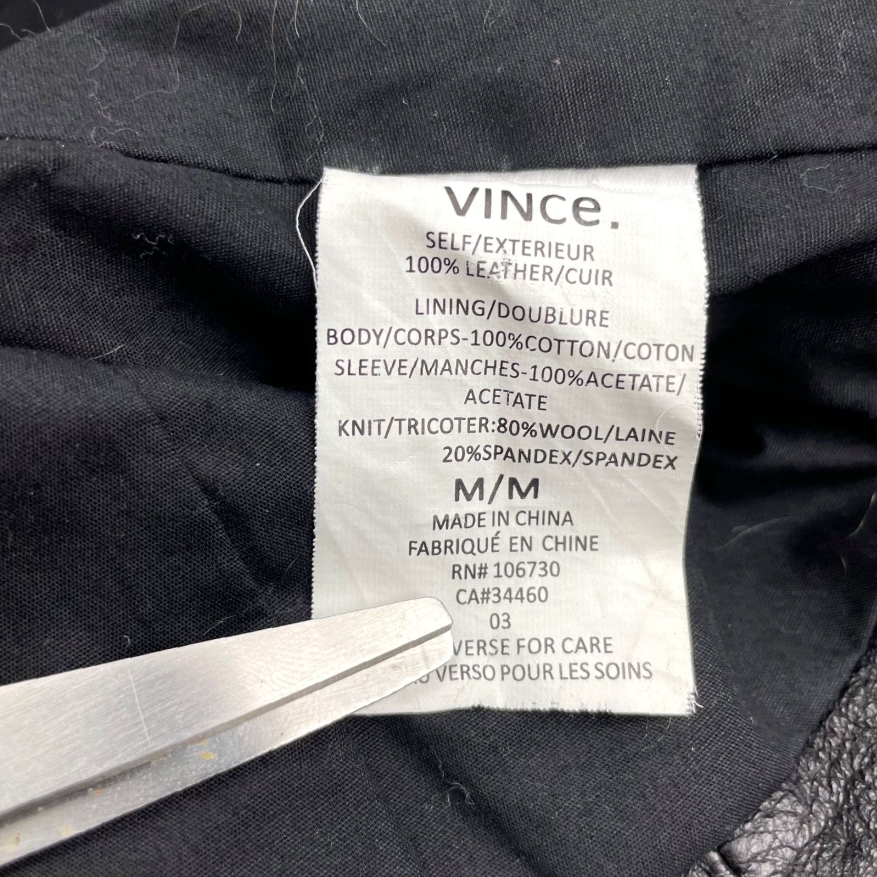Vince Vince Women's Leather Moto Jacket Black Medium Full Zip/Buttons Lined Crew Neck Collared 100% Leather Budget Vintage: No Size M / US 6-8 / IT 42-44 - 5 Thumbnail