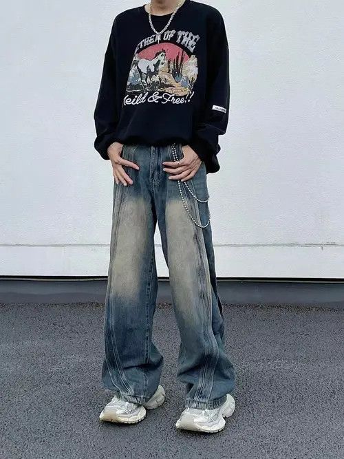 VIBE Vintage draped washed distressed loose jeans Size US 32 / EU 48 - 1 Thumbnail