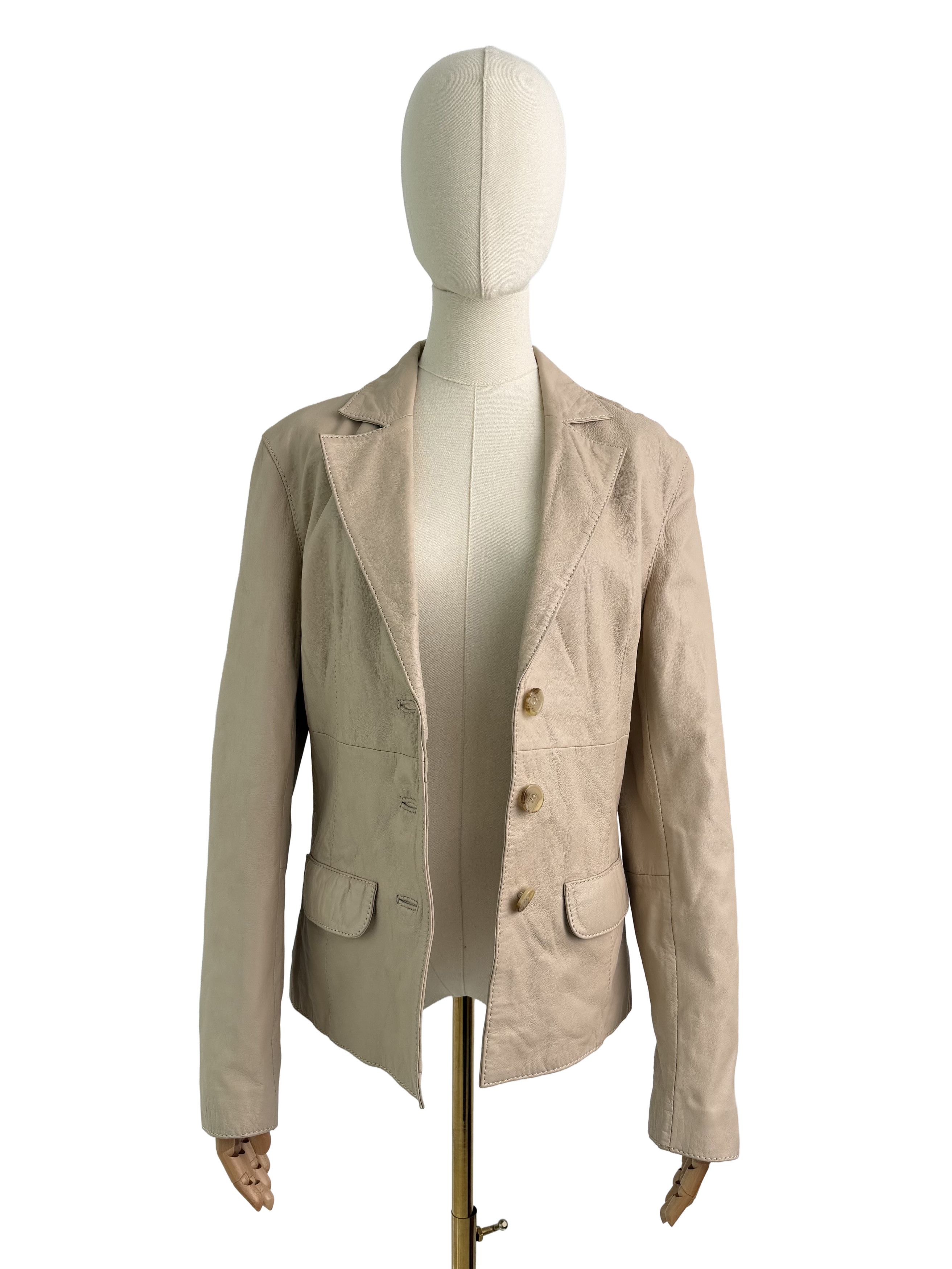 Vintage Vintage Leather Blazer Jacket Button Front Tailored Classic Size S / US 4 / IT 40 - 3 Thumbnail