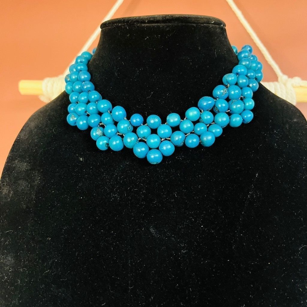 Vintage Vintage 1970s Beaded Collar Choker Necklace Teal Blue Stone Size ONE SIZE - 2 Thumbnail