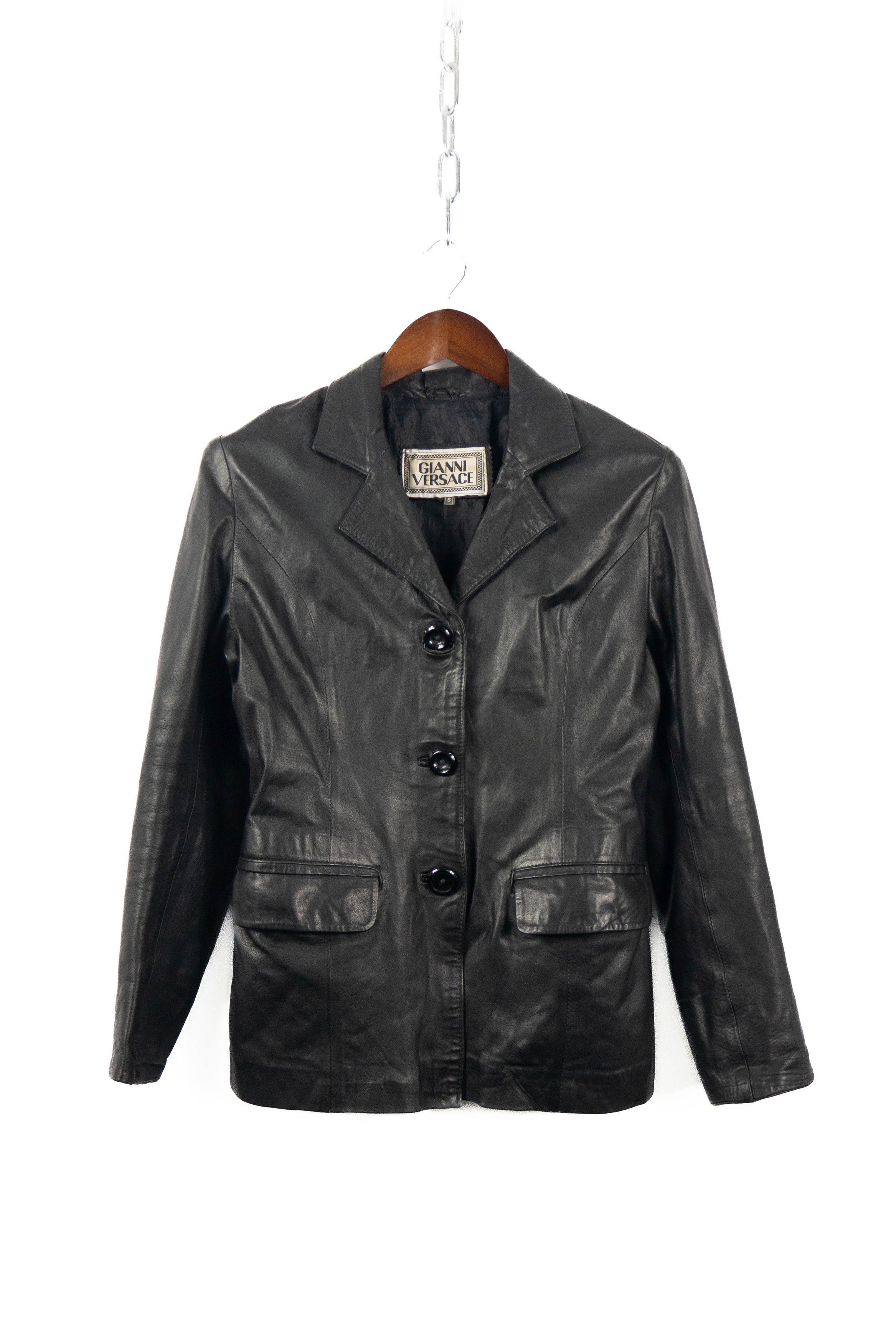 Versace Vintage Versace leather jacket coat Size S / US 4 / IT 40 - 1 Thumbnail