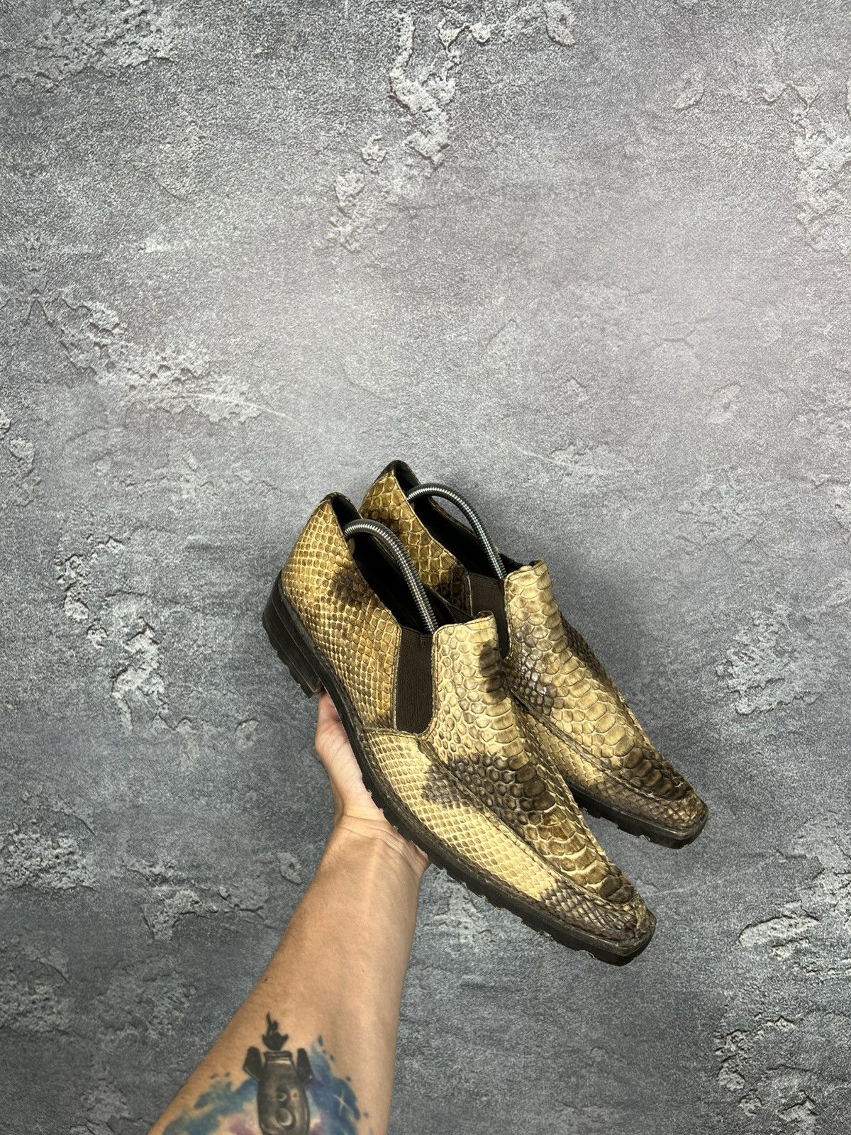 Handcrafted Genuine Python Leather Shoes in Beige, Men's (Size 9)