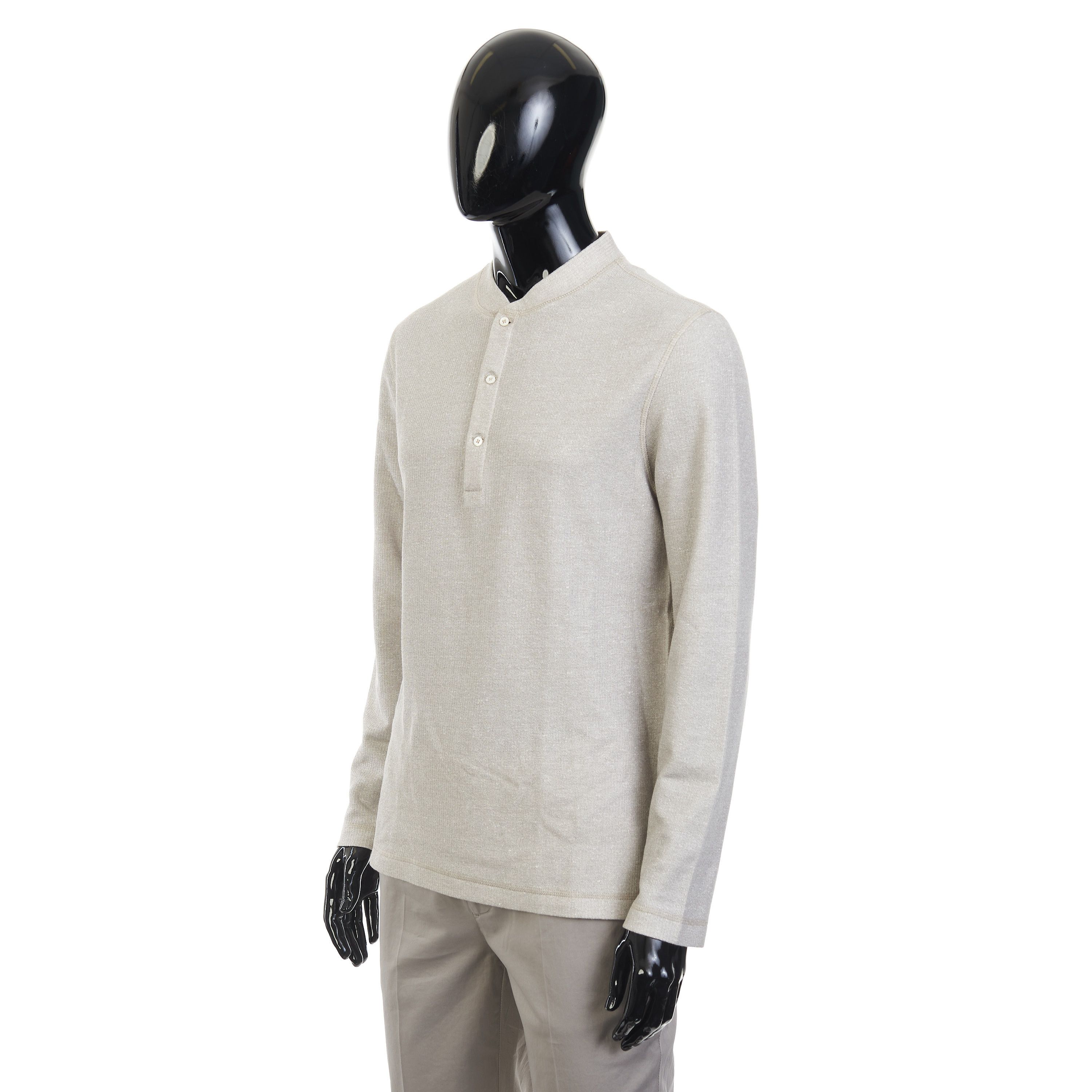 Brunello Cucinelli Gray Cotton & Linen Shirt - Henley Collar Size S Size US S / EU 44-46 / 1 - 2 Thumbnail