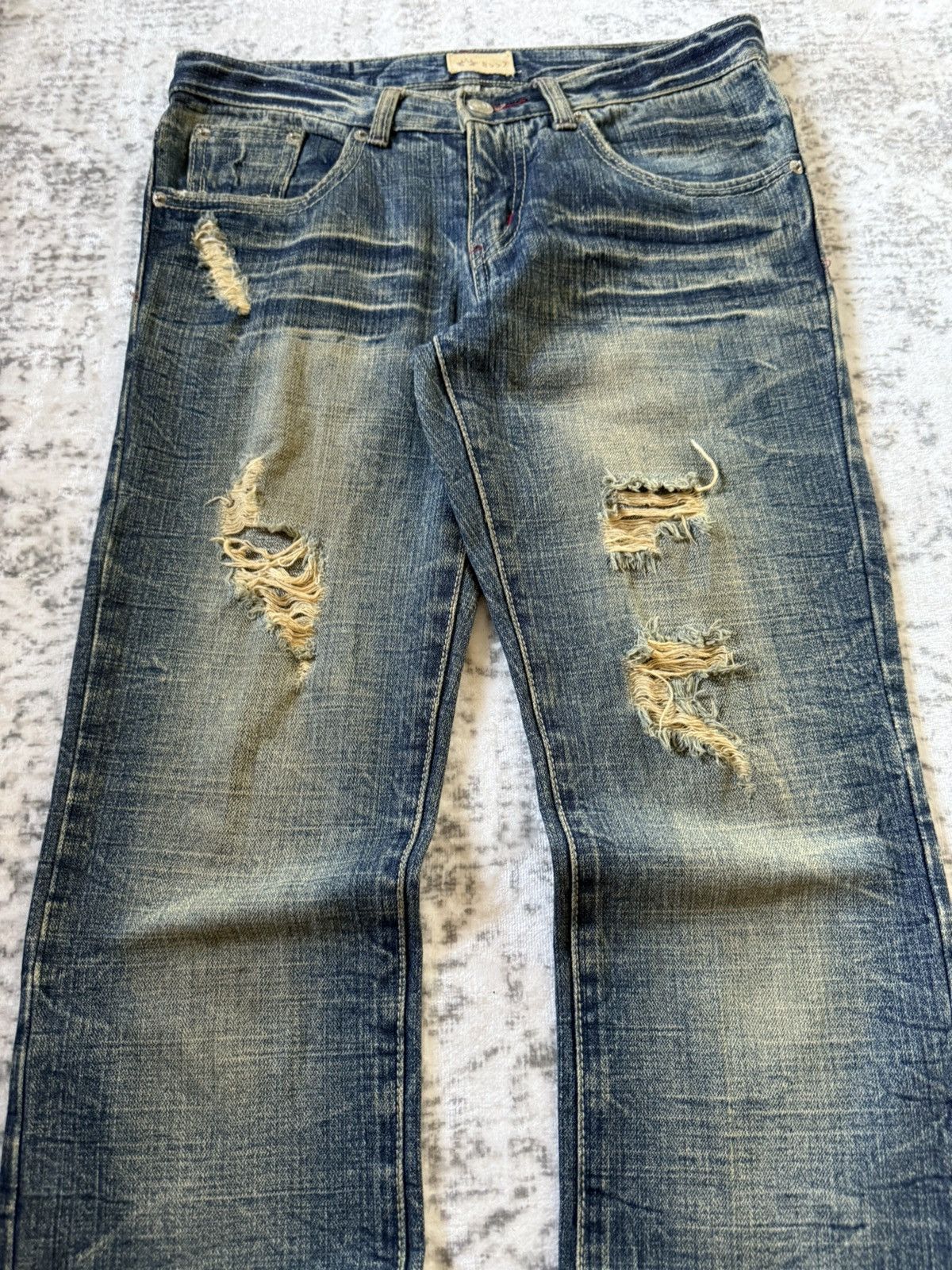 Japanese Brand R 45rpm Mud Wash Honeycomb Distressed Flared Jeans Size US 28 / EU 44 - 3 Thumbnail