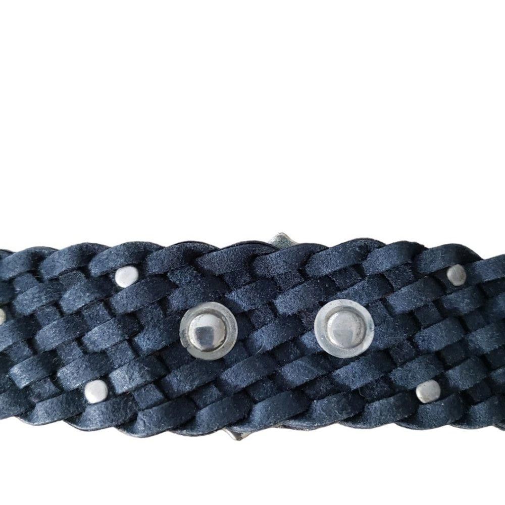 Designer Rhinestone & Weaved Leather Rose Cuff Black Size ONE SIZE - 7 Thumbnail