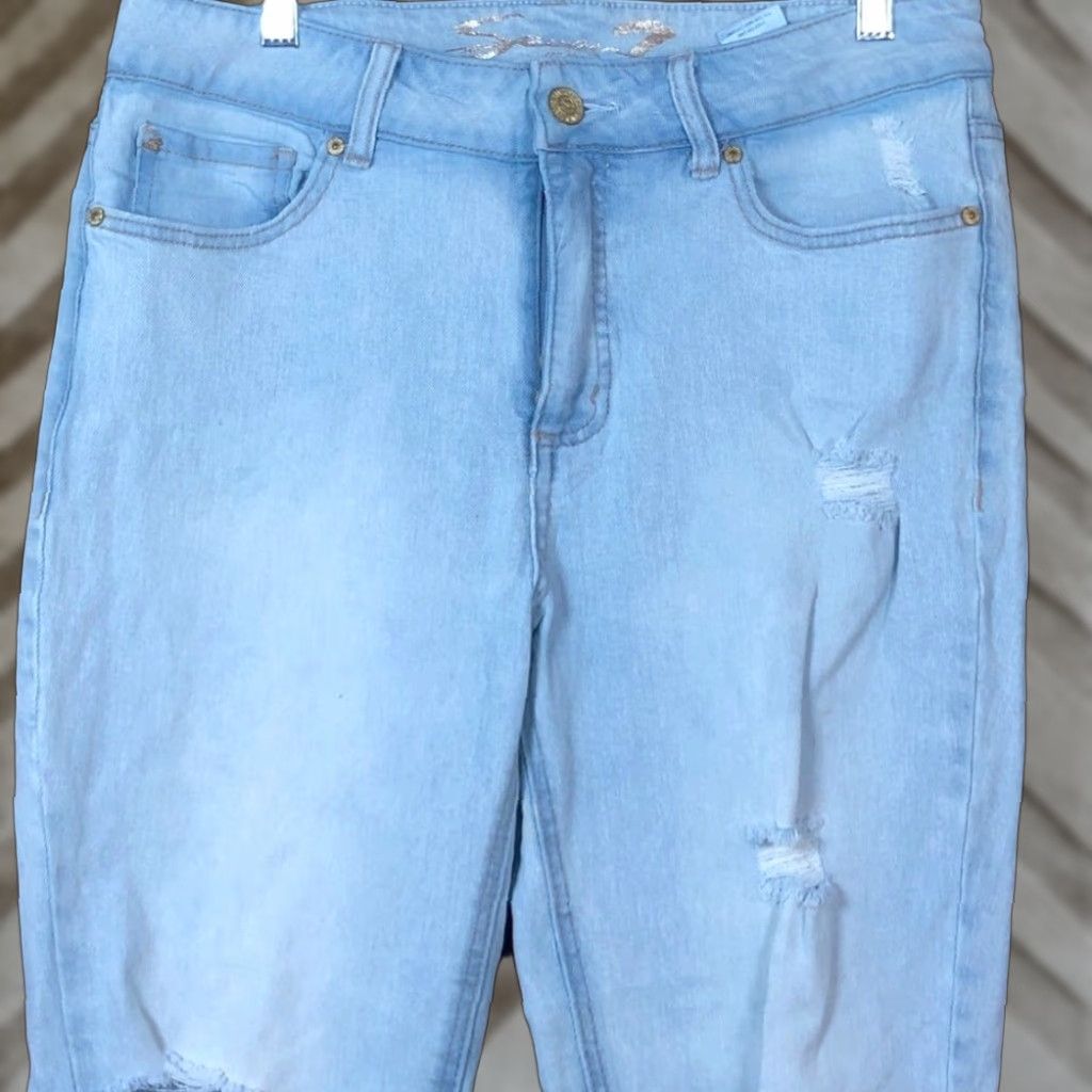 Vintage Seven7 Womens Jeans Blue Denim Distressed Weekend Slim Fit Raw Hems Stretch 8 Size 30" / US 8 / IT 44 - 1 Thumbnail
