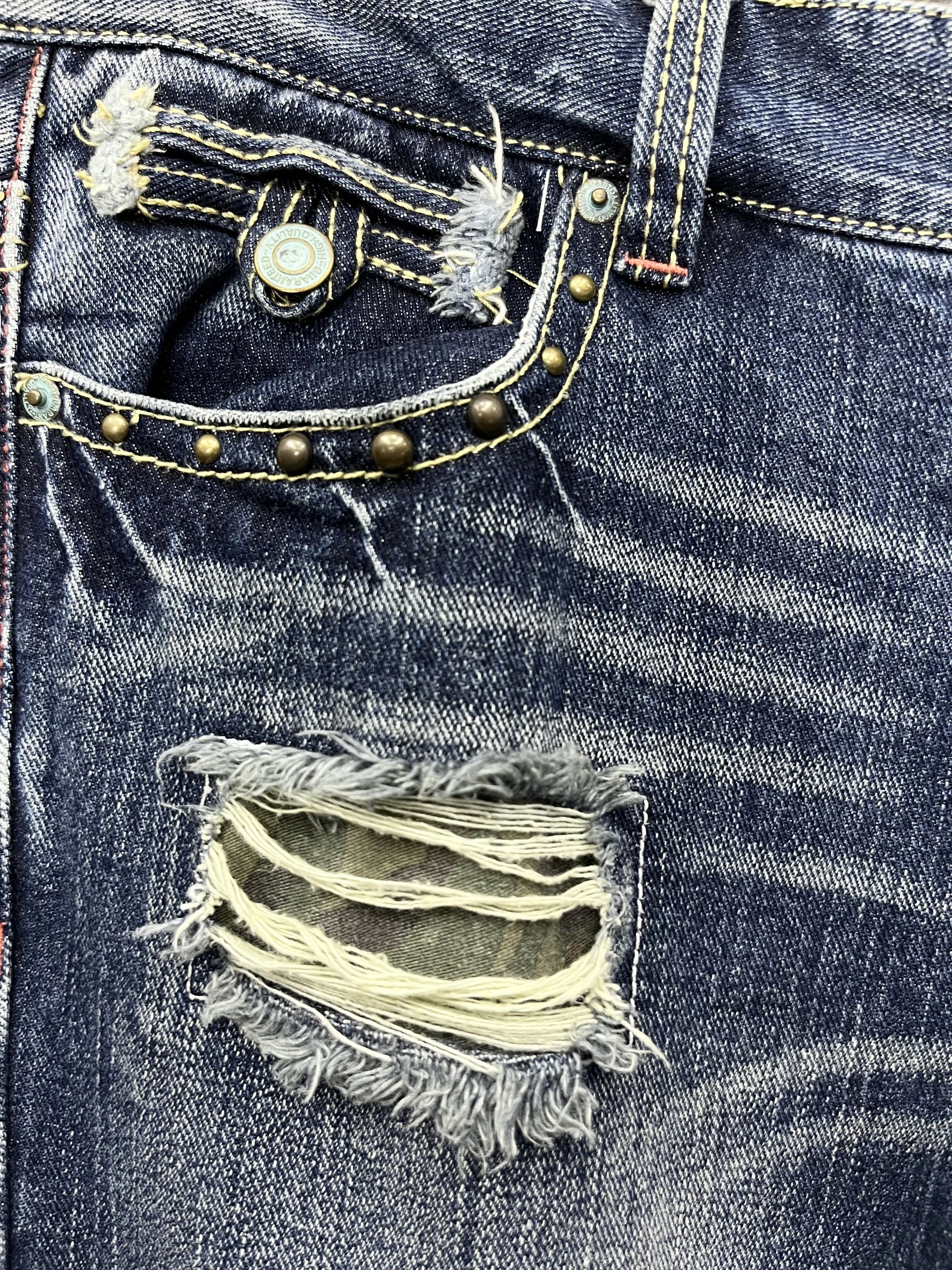 Grunt Style 🔥OZZ-FIRST PINBALL Grunge Ripped Studded Punk Flare Denim Size US 34 / EU 50 - 4 Thumbnail