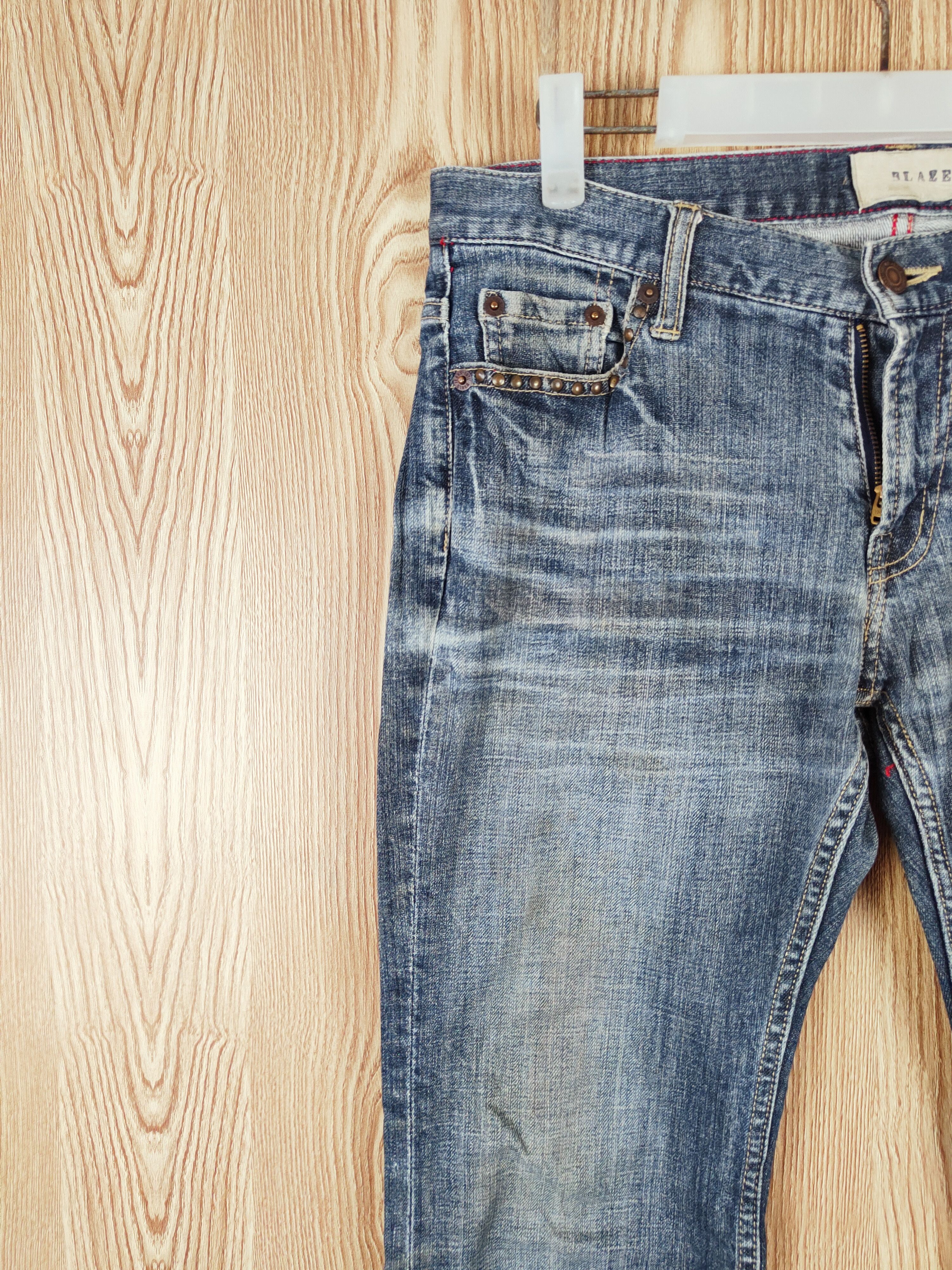 Japanese Brand × Vintage Vintage 💥 Blaze Dark Blue Distressed Ripped Jeans Size 33" - 3 Thumbnail