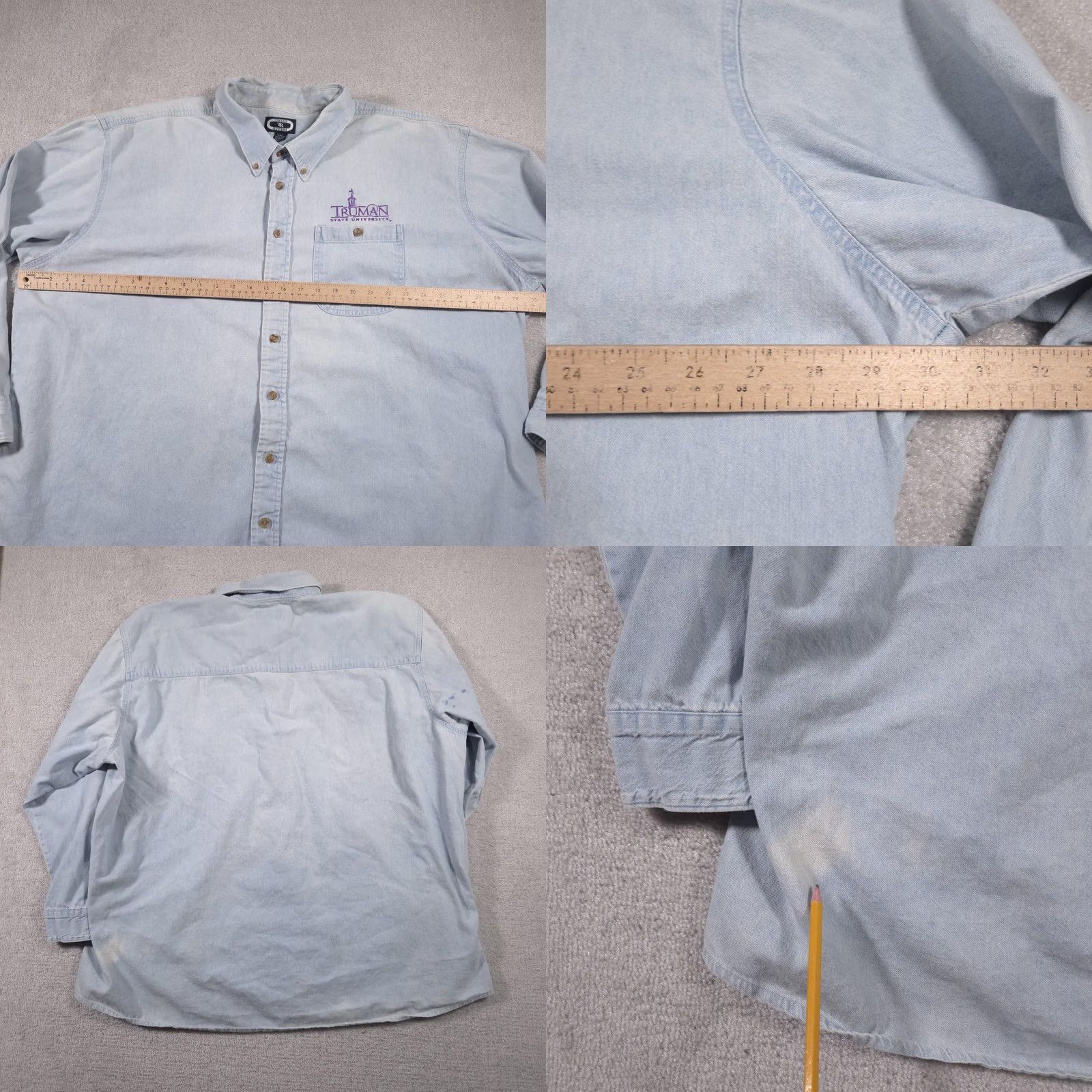 Vintage Truman State University Shirt Mens XL Light Blue Denim Button Down Embroidered Size US XL / EU 56 / 4 - 9 Thumbnail