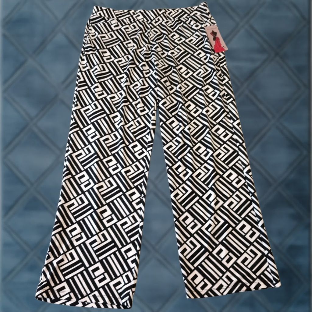 Vintage Nina Leonard Pants Womens XL Black Geometric Pull On Pockets 36x30 Ankle New Size 40" / US 18 - 1 Thumbnail