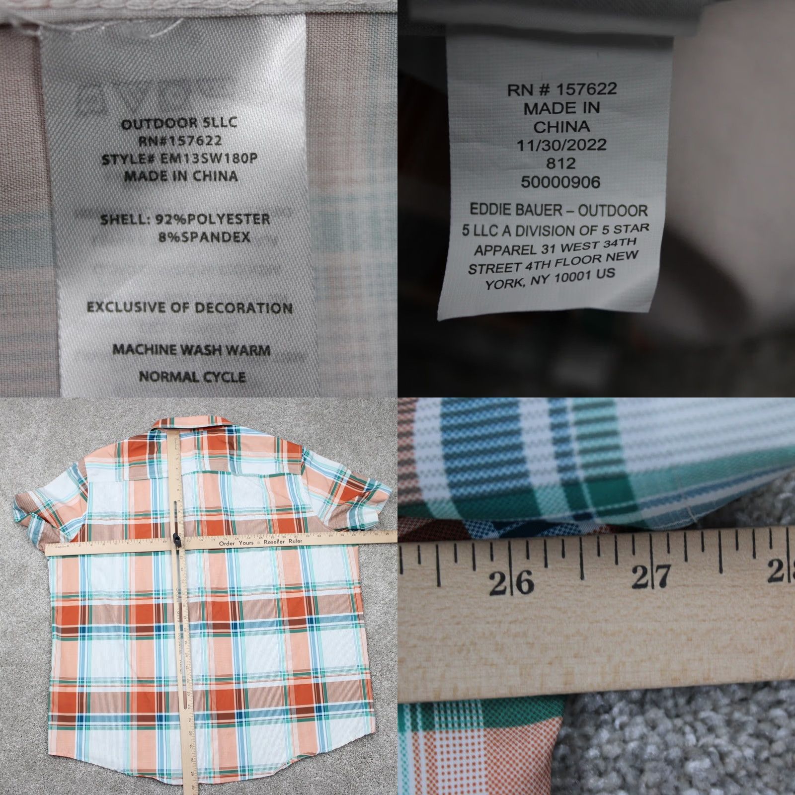 Eddie Bauer Eddie Bauer Shirt Mens XL Green/Orange/White Button-Up Short Sleeve Plaid Classic Cotton-Polyester Stretch Size US XL / EU 56 / 4 - 8 Thumbnail