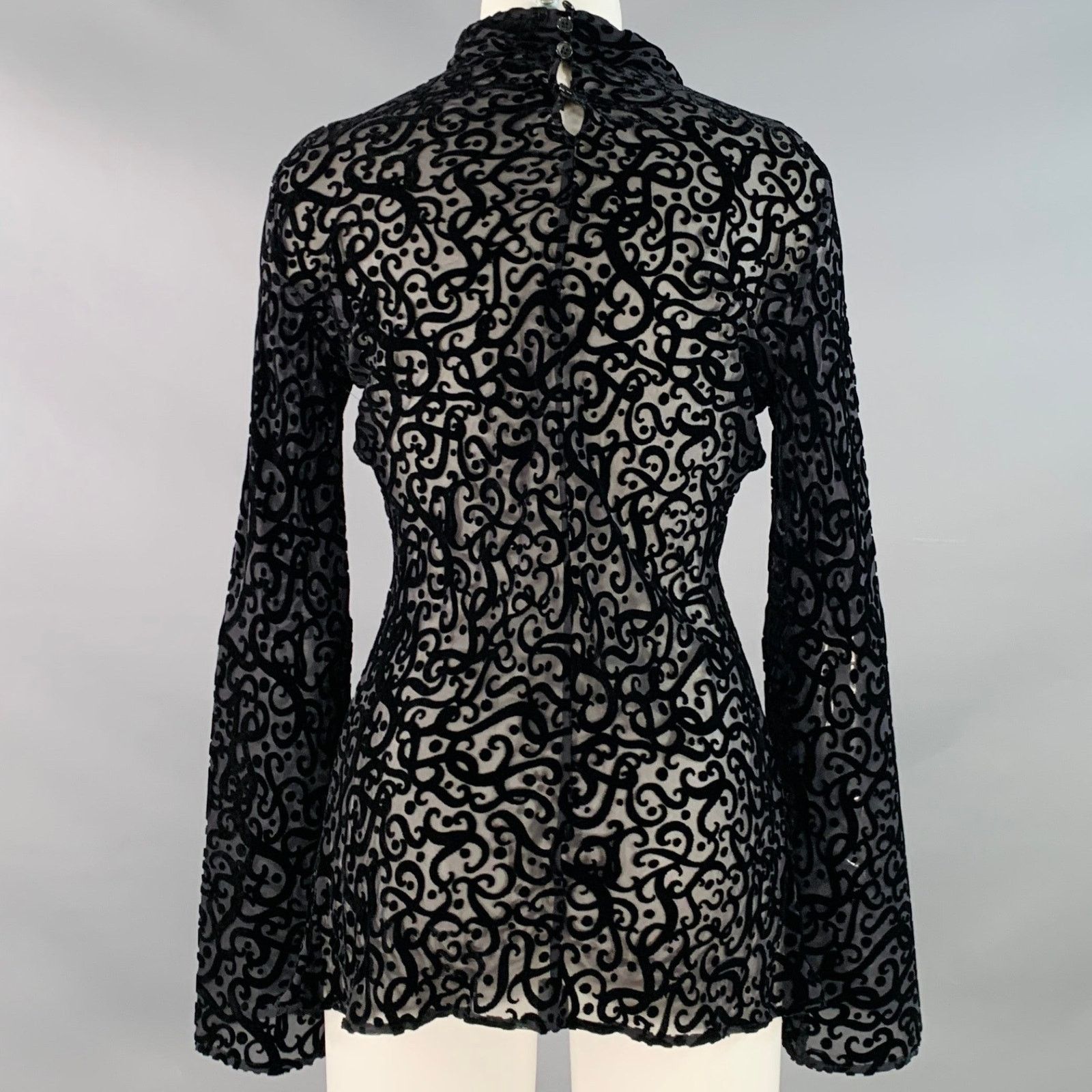Giorgio Armani Size 8 Black Silk Blend Burnout High Neck Dress Top Size M / US 6-8 / IT 42-44 - 4 Thumbnail