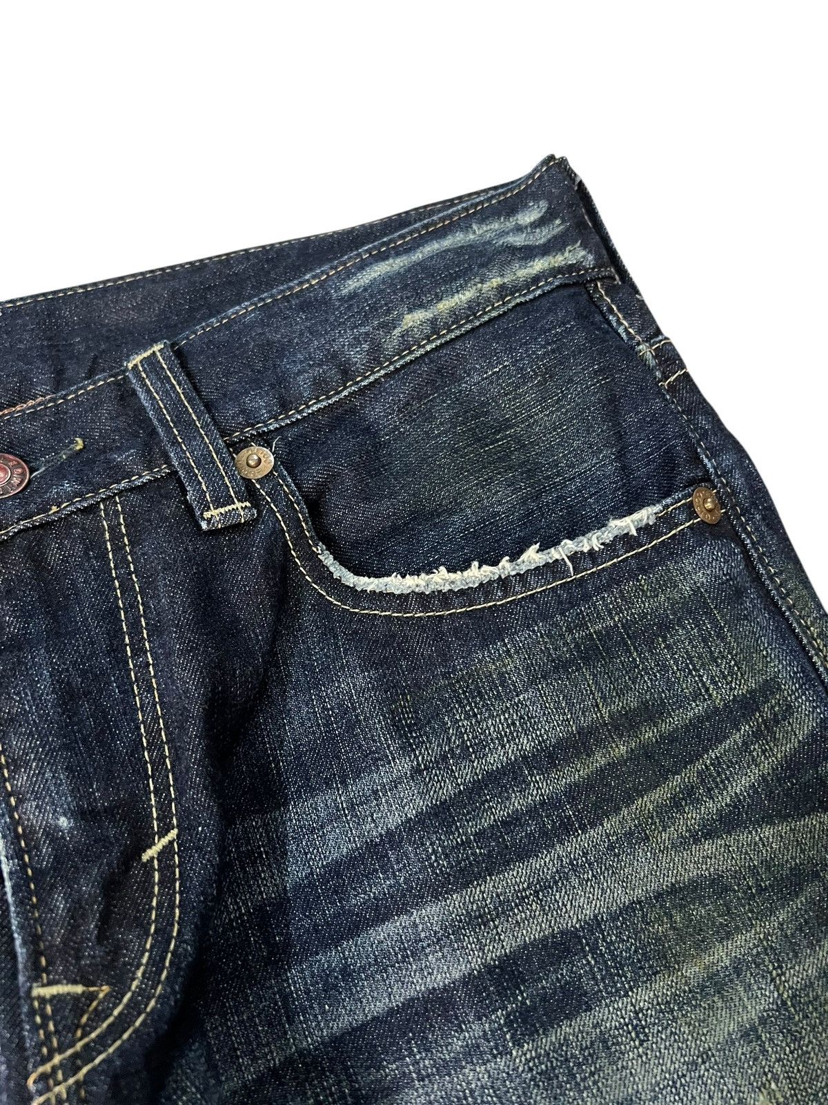 Edwin Vintage Edwin 503 Blue Trip Flare Distress Jean Japan Size US 33 - 13 Thumbnail