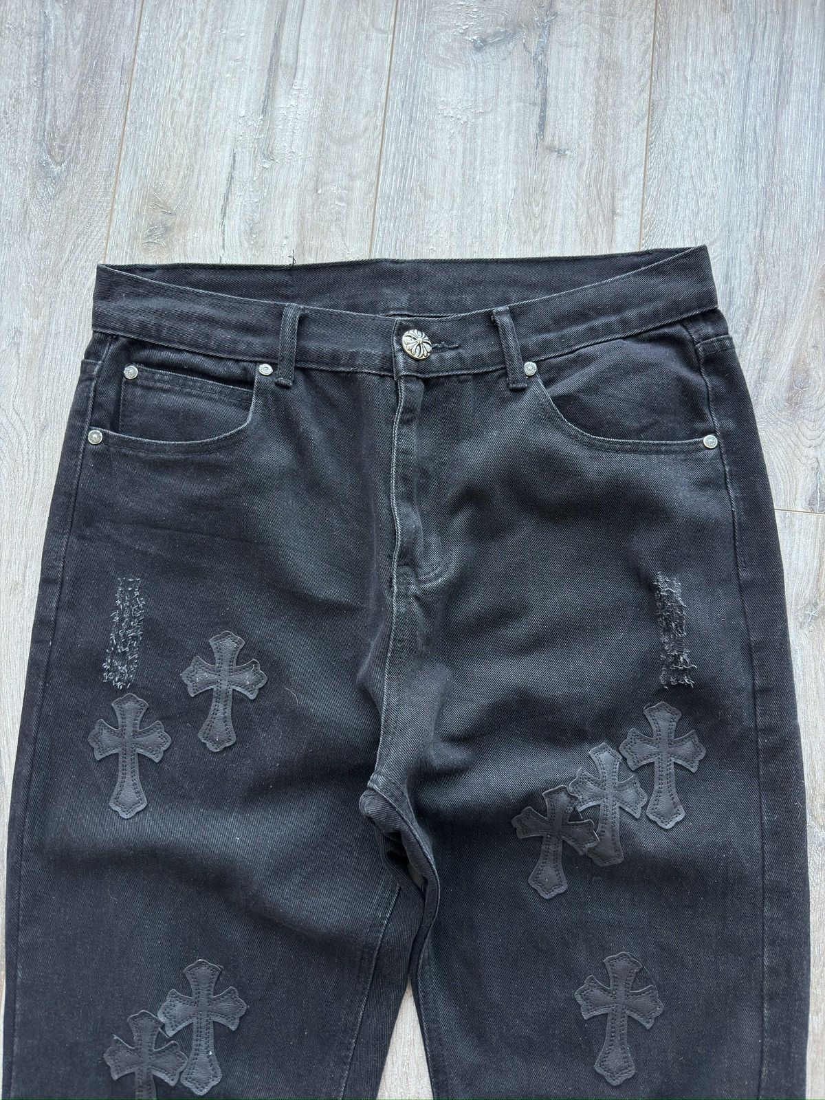 Other Gothic Chrome Patch Jeans Heards Y2K Streetwear Distressed Size US 33 - 5 Thumbnail