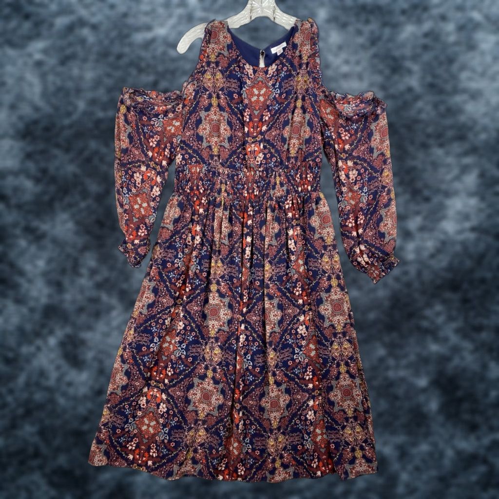 Vintage Xhilaration Dress XL Blue Floral Cold Shoulder Chiffon Lined Smocked Waist Boho Dress Size XL / US 12-14 / IT 48-50 - 1 Thumbnail
