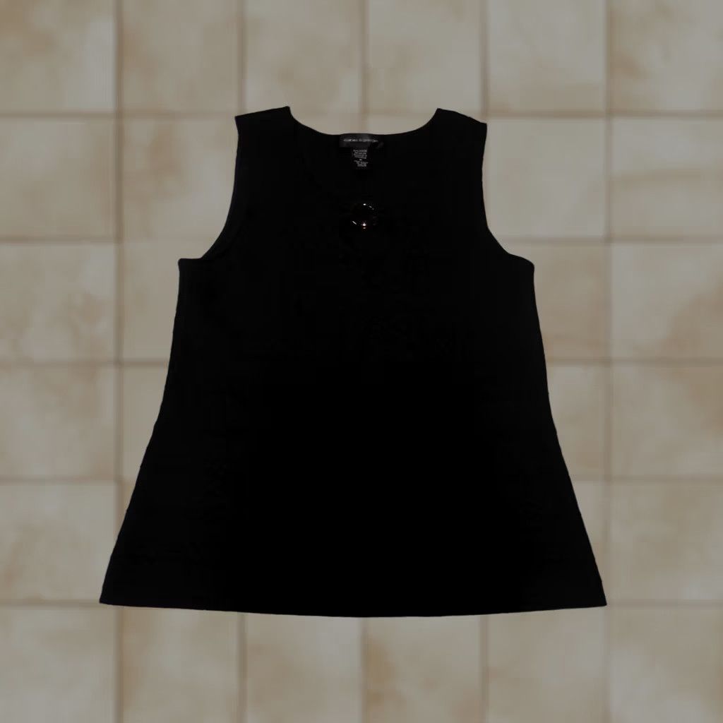 Vintage Cable & Gauge Blouse Womens Medium Black Crew Neck Pullover Casual Sleeveless Cotton Polyester Rayon Stretch Regular Basic Classic Size M / US 6-8 / IT 42-44 - 1 Thumbnail