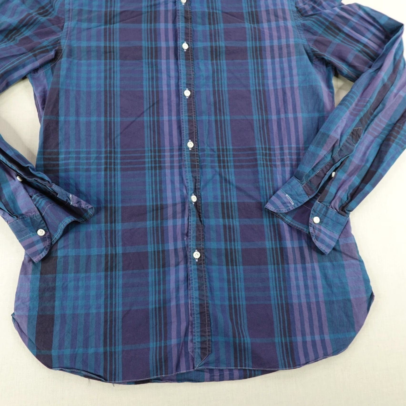 EIDOS Napoli Blue Plaid Button Up Shirt Mens Medium Long Sleeve
