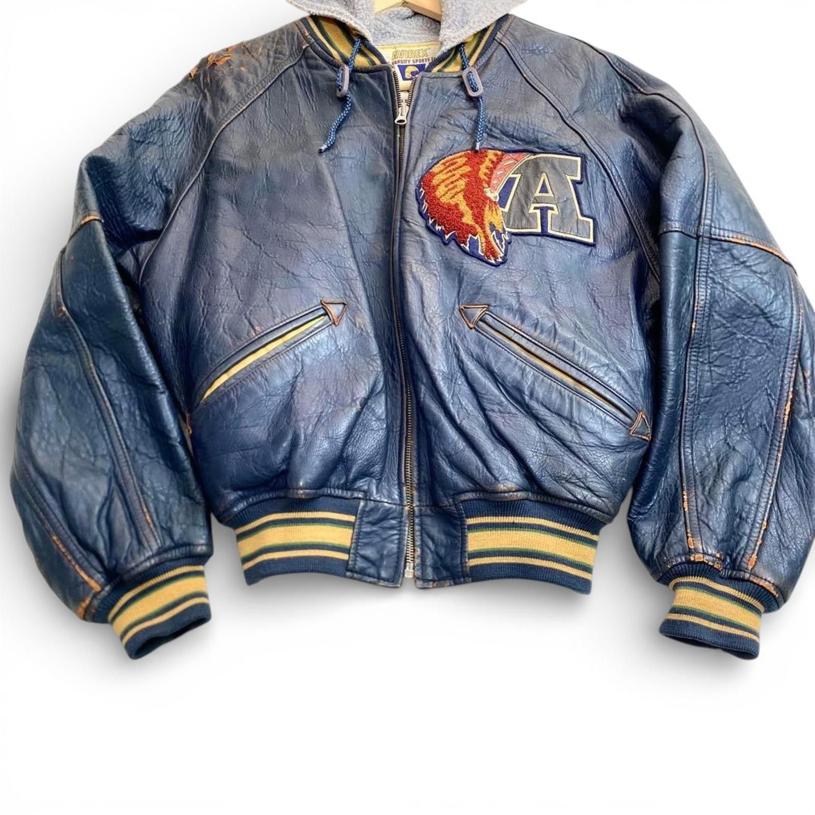 Avirex Avirex - Vintage Men's Leather Bomber Jacket with Hood Size US M / EU 48-50 / 2 - 3 Thumbnail