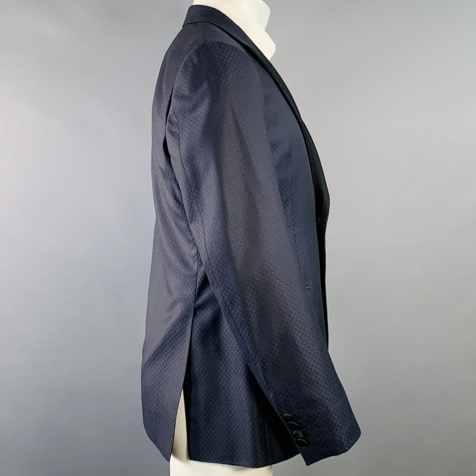 Emporio Armani EMPORIO ARMANI Navy Black Textured Wool Silk Sport Coat Size 40R - 3 Thumbnail