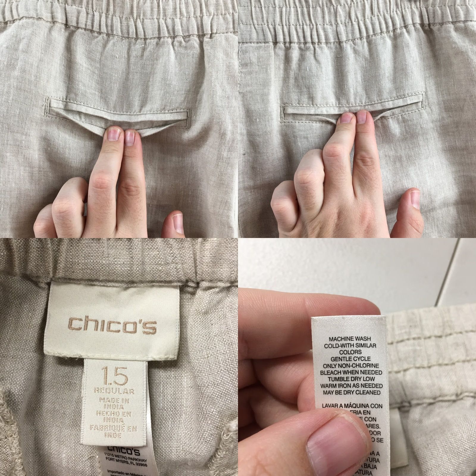 Vintage Chico’s Pants Womens 1.5 Beige Wide Leg Elastic Waist Zip Fly Pockets Casual - Chico’s Pants - Beige - Wide Leg - Casual - Womens - 1.5 - Regular Fit Size 26" / US 2 / IT 38 - 10 Thumbnail