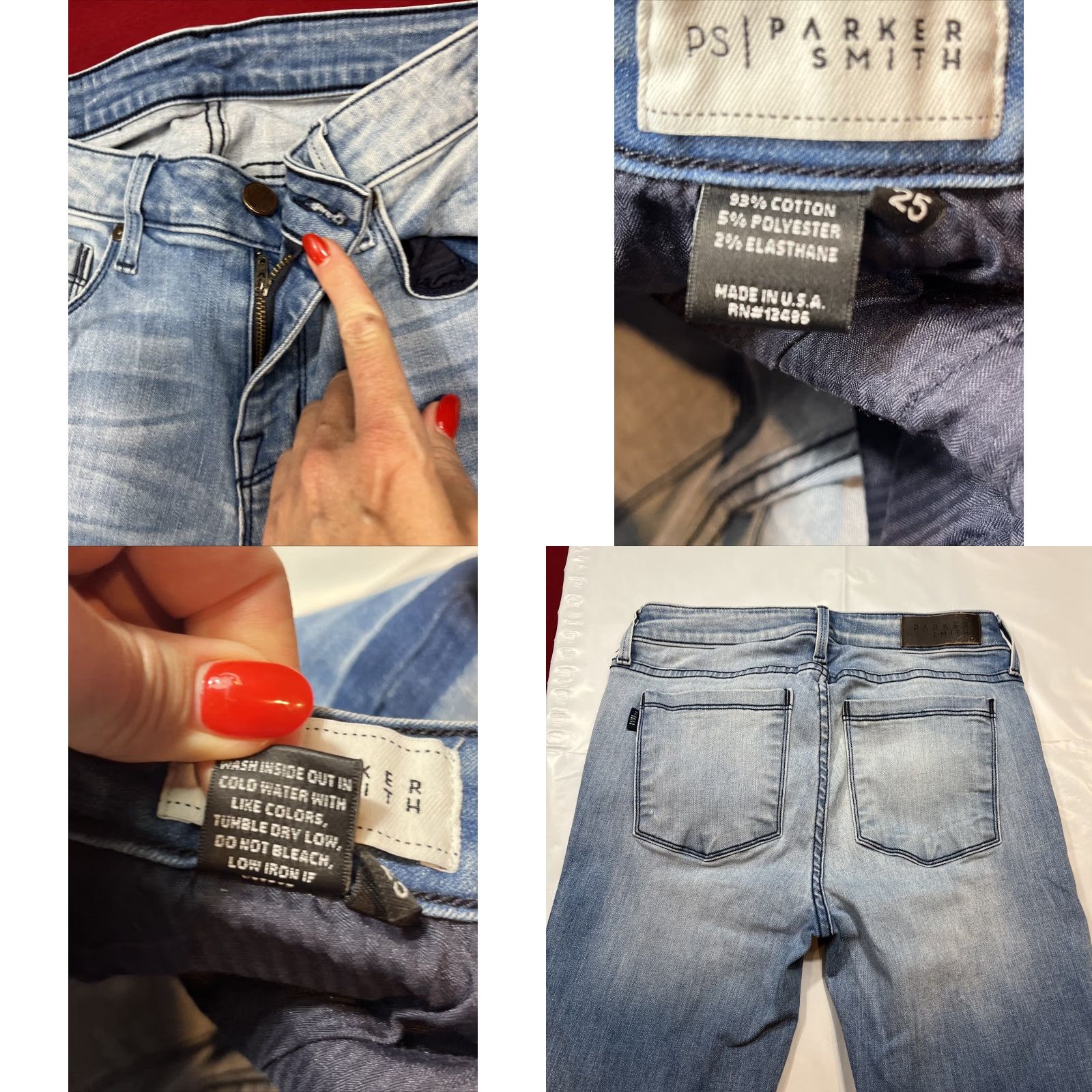 Parker Parker Smith Skinny Jeans Womens Sz 25 Blue Side Stripe Rise Mid Denim 5-Pocket Stretch Distressed No Vintage Bohemian Festival Hippie USA Pants Size 42" / US 20 - 8 Thumbnail