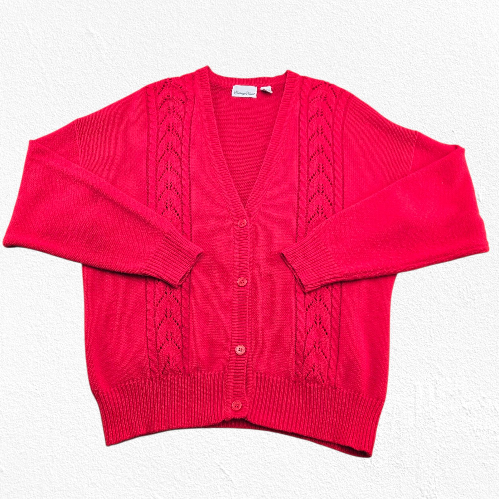 Vintage Y2K Bright Red Pointelle Cardigan Sweater Size Large Size L / US 10 / IT 46 - 2 Thumbnail