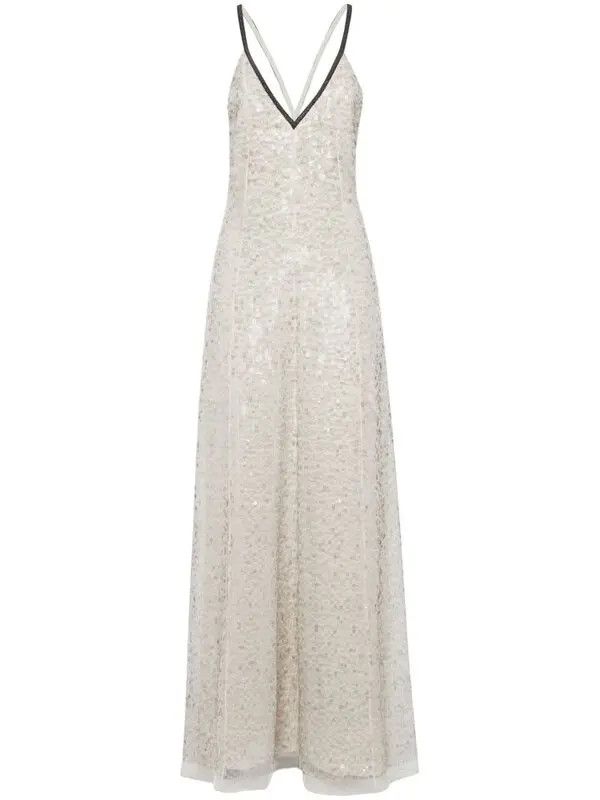 Brunello Cucinelli o1w1db10825 Dress in Light Beige Size L / US 10 / IT 46 - 1 Thumbnail