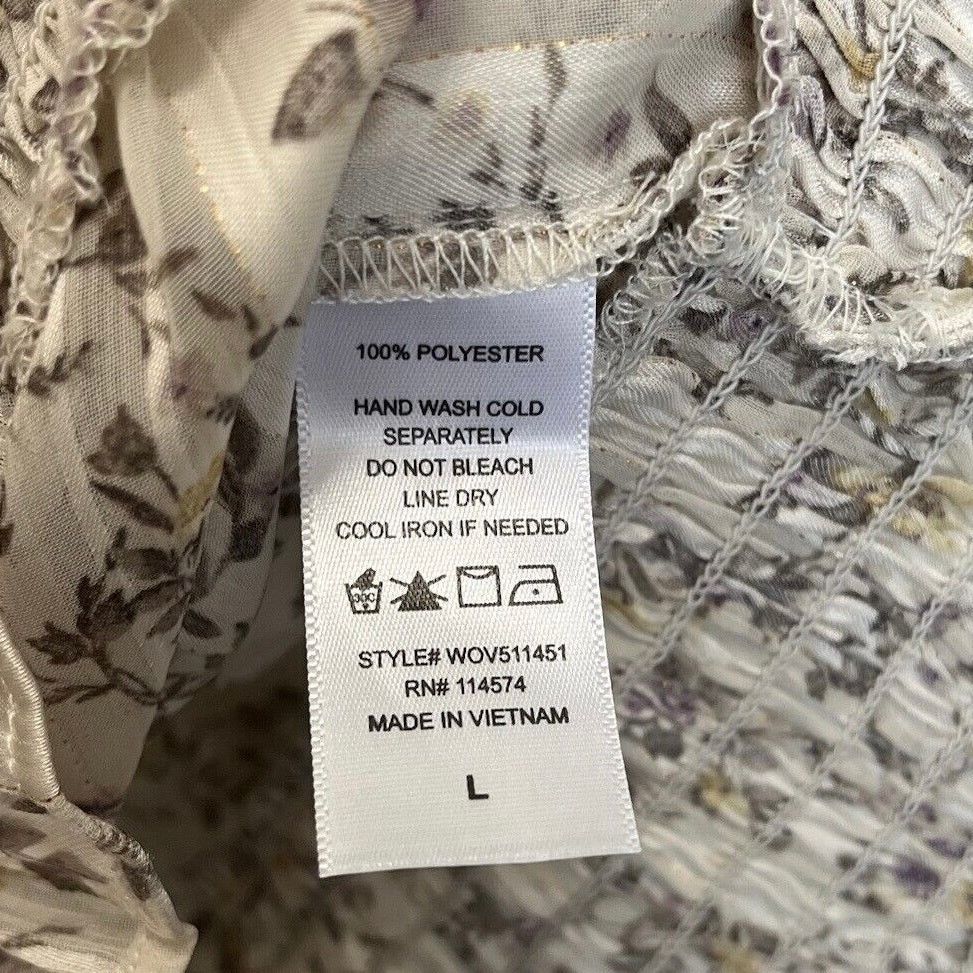 Anthropologie Pleione | Anthro White Metallic Pipe Roses Floral Ruffle Top Size L / US 10 / IT 46 - 5 Thumbnail