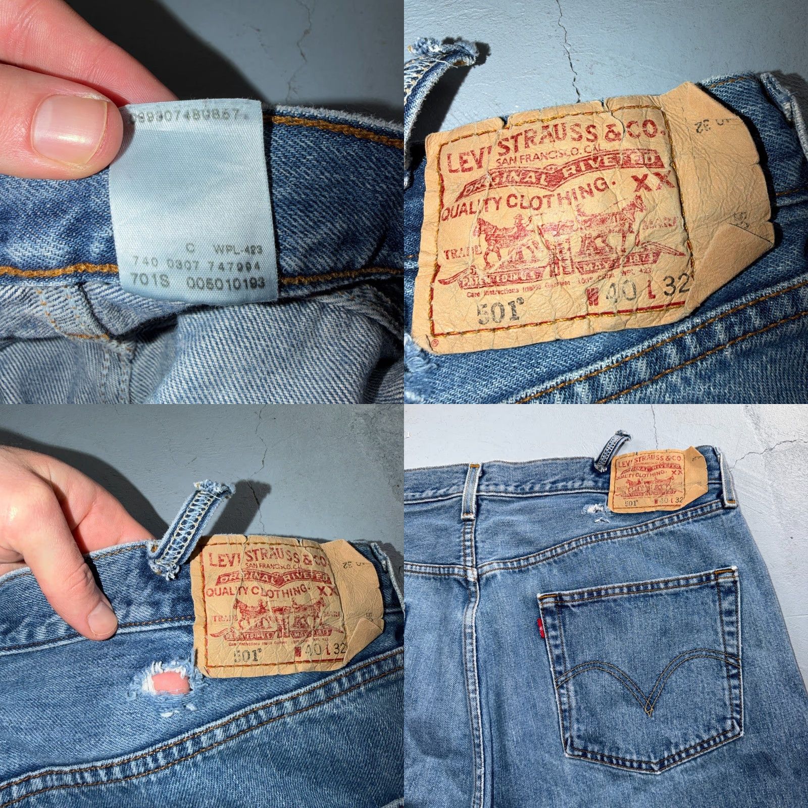 Levi's VINTAGE Levi's 501 Jeans Mens Denim Blue Light Wash 40x32 Straight 5-Pocket 90s Size US 40 / EU 56 - 10 Thumbnail