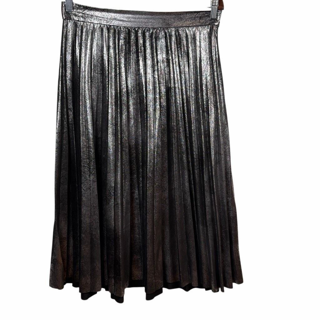 Zara Zara Woman Metallic Silver Accordion-Pleat Faux Suede Midi S Size 28" / US 6 / IT 42 - 9 Thumbnail