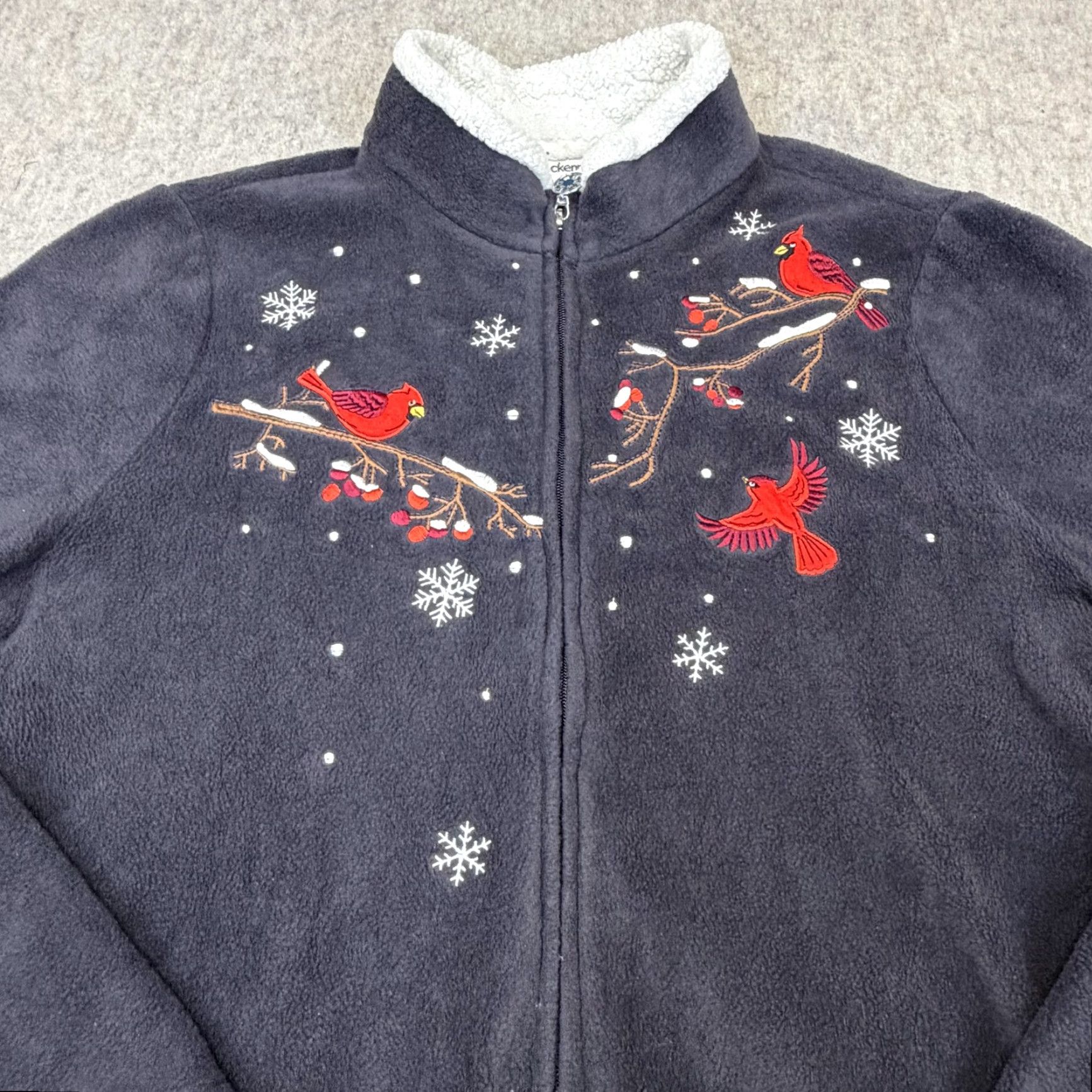 Vintage Breckenridge Jacket XL Gray Fleece Embroidered Cardinal Holiday Zip Womens Size XL / US 12-14 / IT 48-50 - 3 Thumbnail