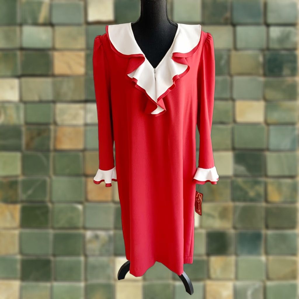 Vintage VINTAGE Lawrence Greer NWT Burgundy Ruffle V-Neck Twee Dress Shirt Midi Dress 18 Womens Birthday Party/Cocktail Womens Size XXL / US 16-18 / IT 52-54 - 1 Thumbnail